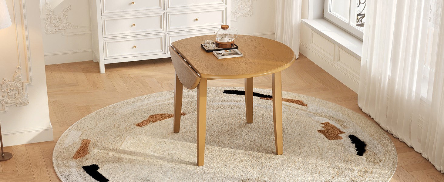 Extendable Round Dining Table for 2-4 People, Folding MDF Top