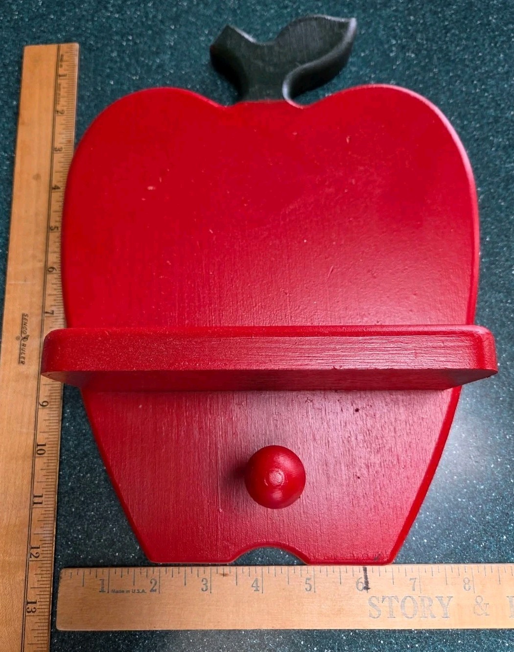 Vintage Apple Corner Shelf Wood Wall Hanging Red Country Cottage Decor