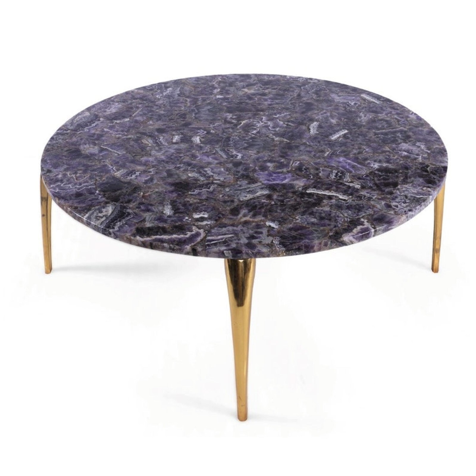 Round Purple Marble Resin Side Table Amethyst Stone Coffee Table Top for Office