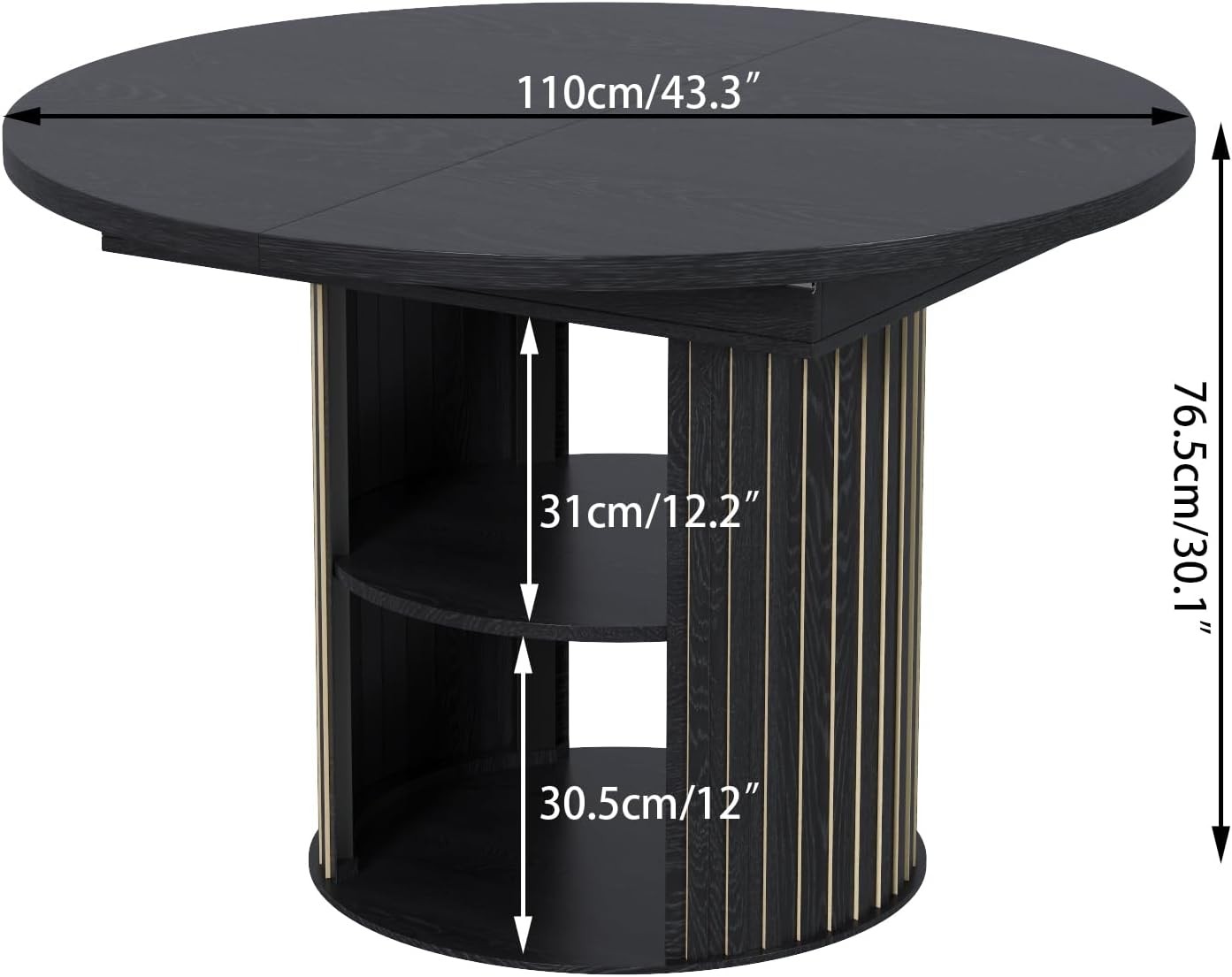 43.3in-59in Extendable Dining Room Table for 4-6, Dining Room Table with 2-Tier