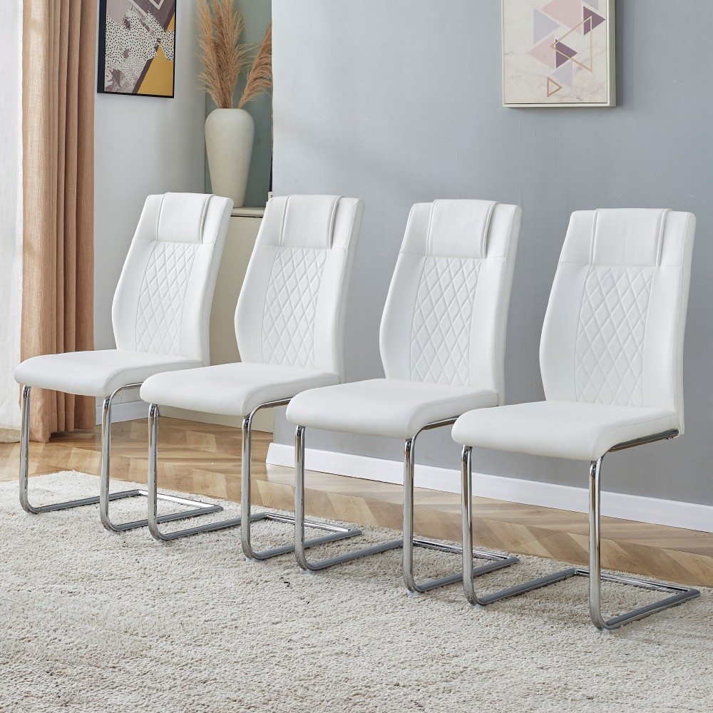 Set of 4 Modern White PU Faux Leather Dining Side Chair Upholstered Dining Chair