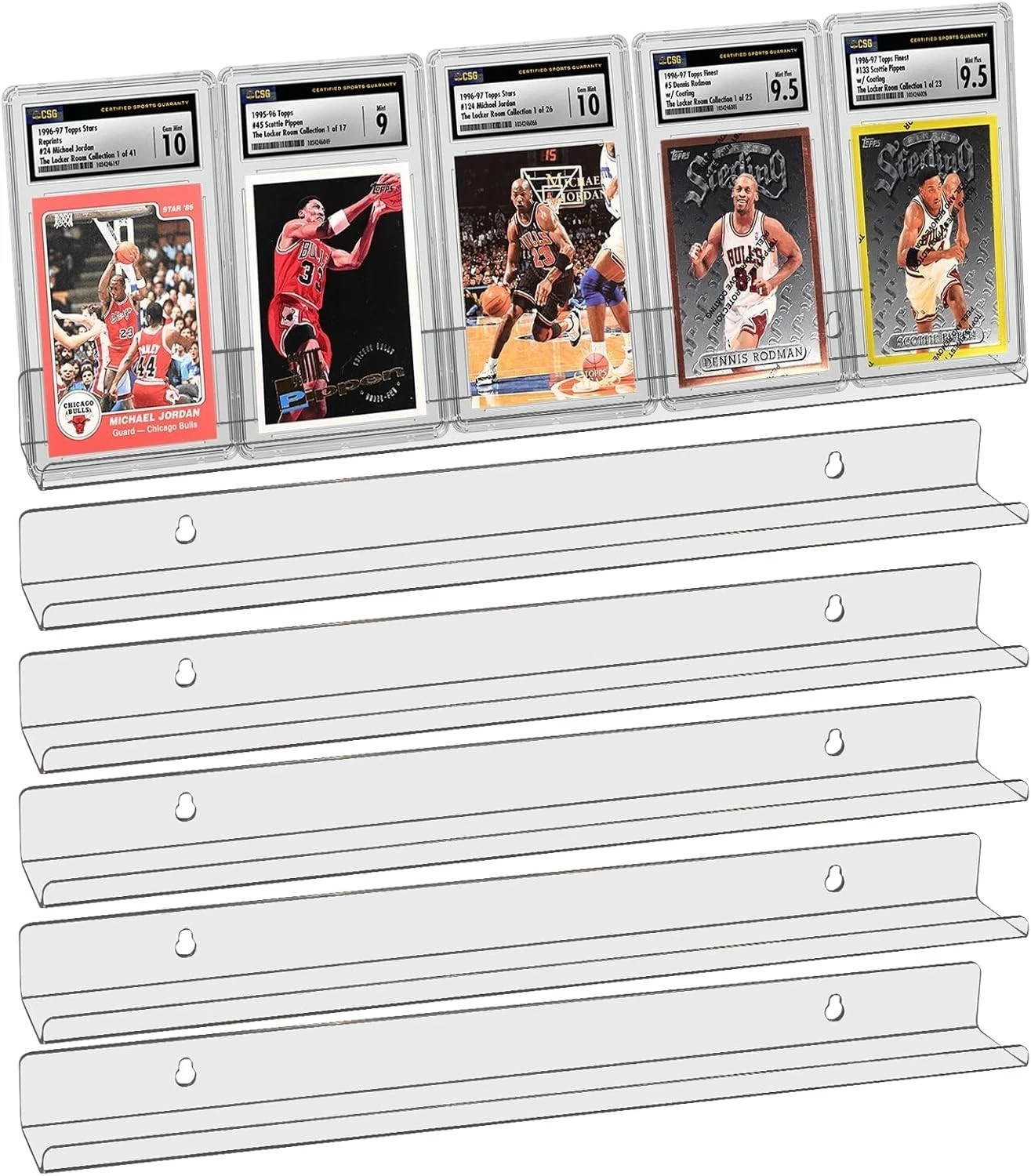 6 Pack Sport Card Display Shelf For Wall Acrylic Rack Holds 30 Graded Slabs