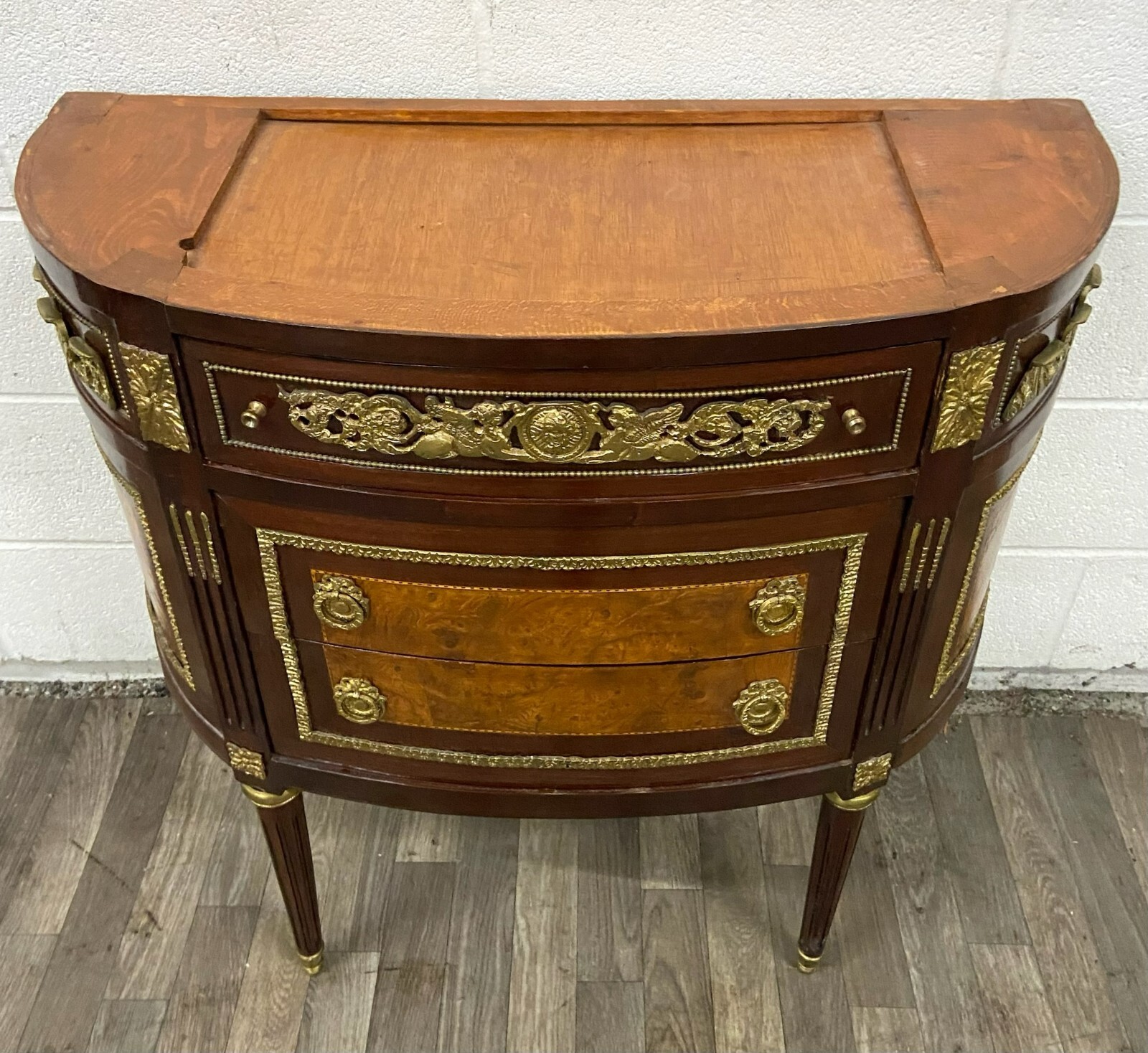 Vintage French Louis XVI Style Marble Top Chest Commode Buffet Console