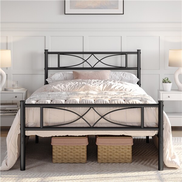 Twin/Full/Queen Bed Frame Platform with Curved Design Headboard Home Furniture