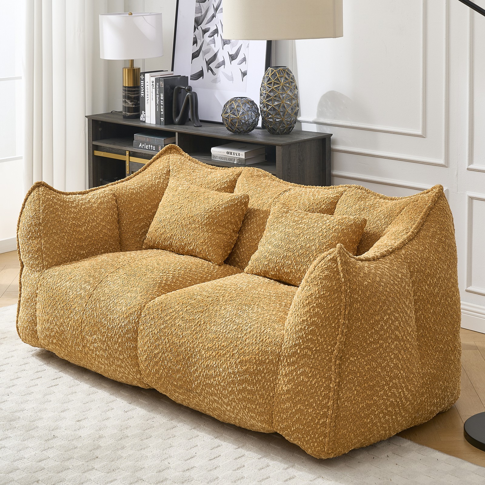 Large Chenille Bean Bag Chair Sofa for Two, 73.2″ x 38.6″ x 30.7″