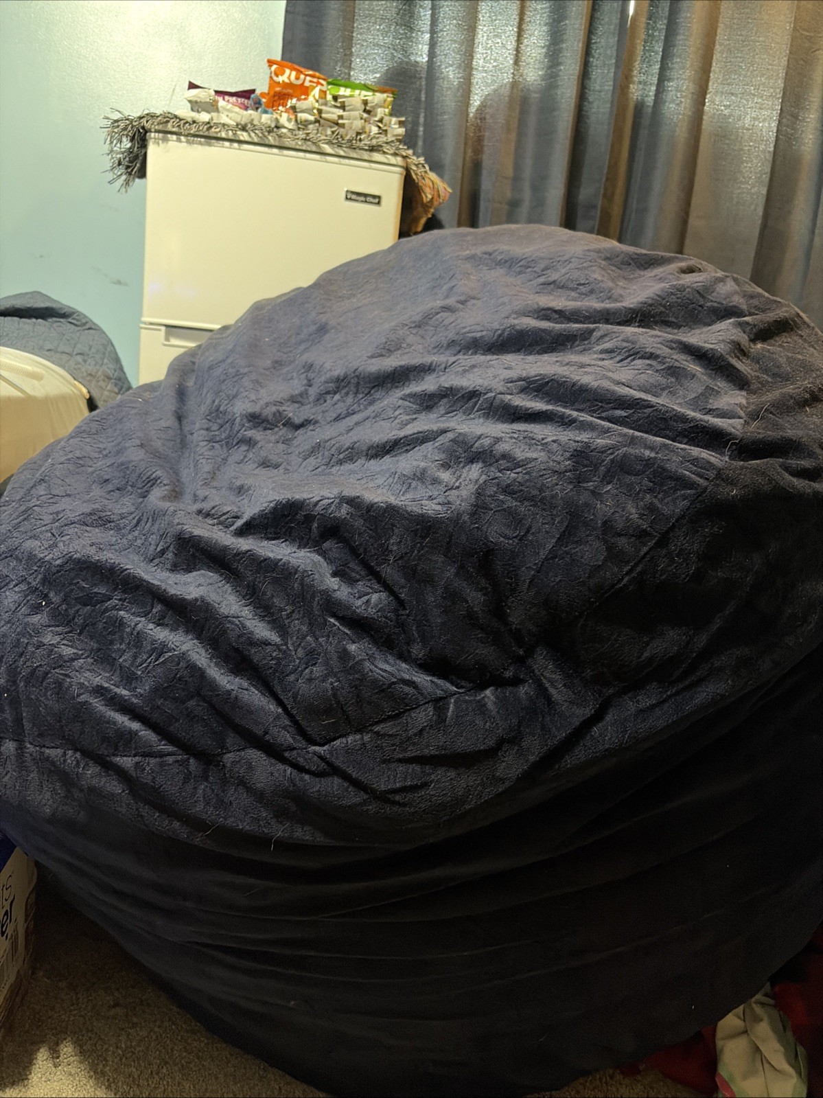 4FT Bean Bag Chair – with Filler, Washable Flannel Cover Blue(46″x46″x28″)