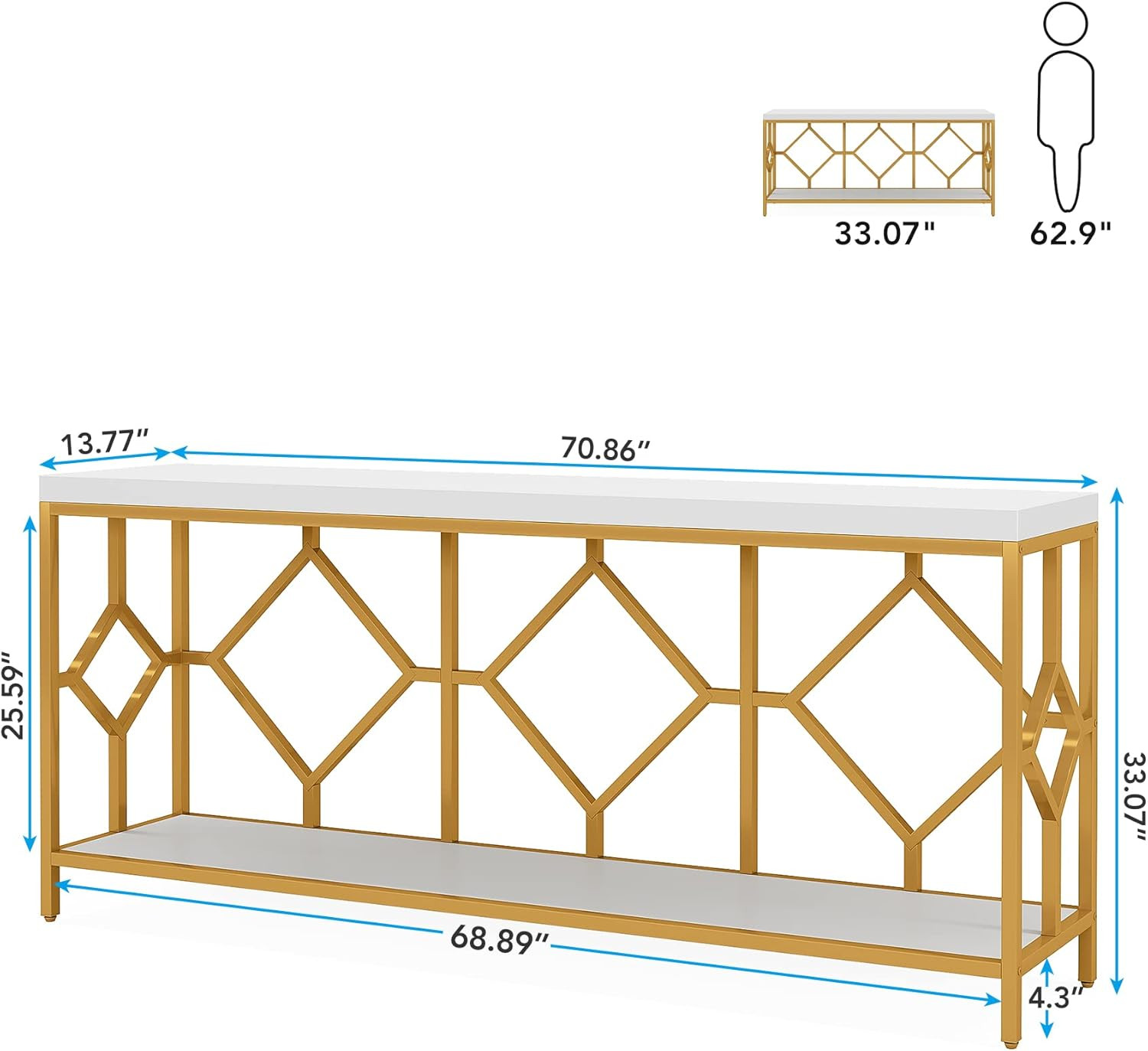 71″ Extra Long Narrow Sofa Table with Open Storage Shelf for Living Room