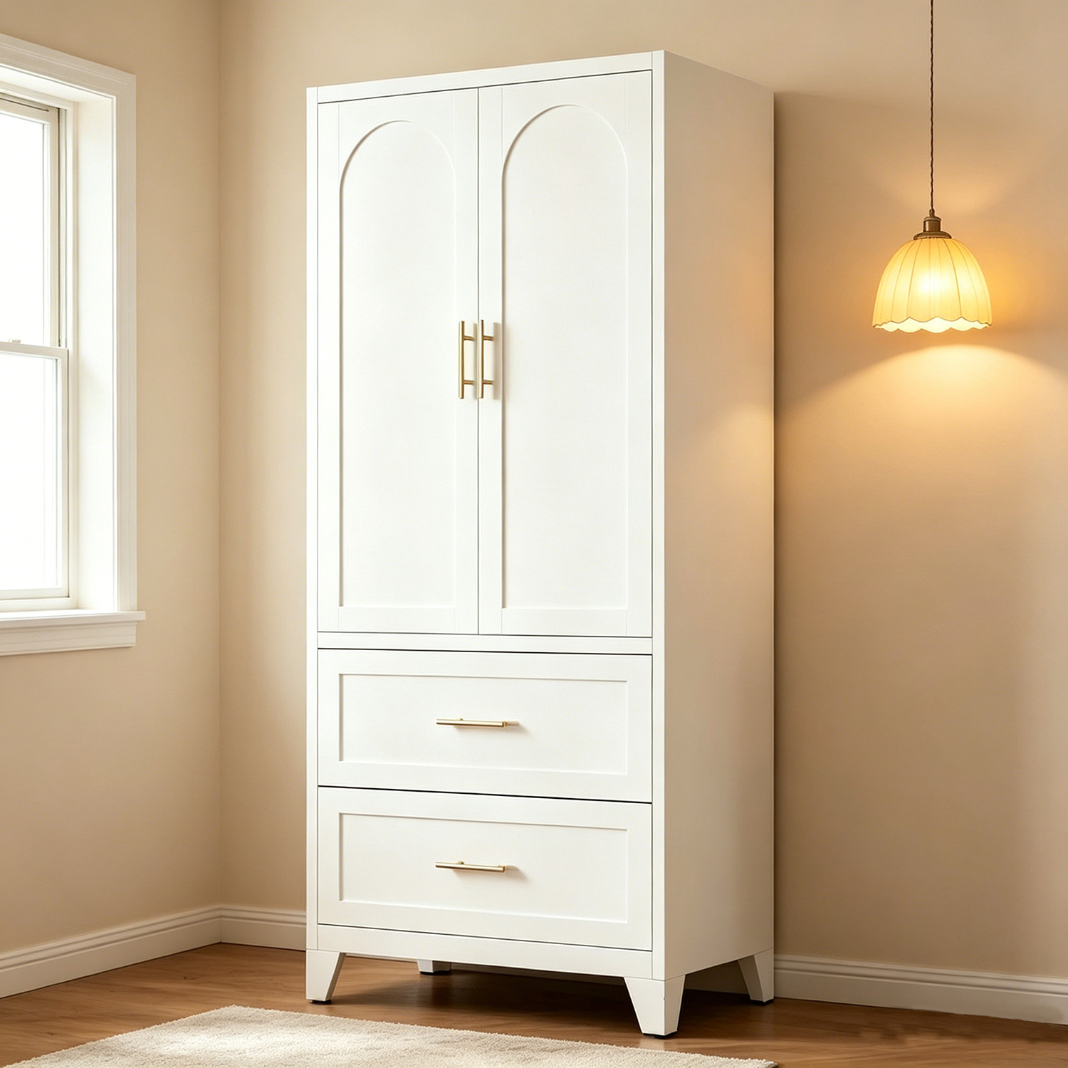 71″ Metal Wardrobe Closet Armoire Organizer with Drawer Hanging Rod Heavy White