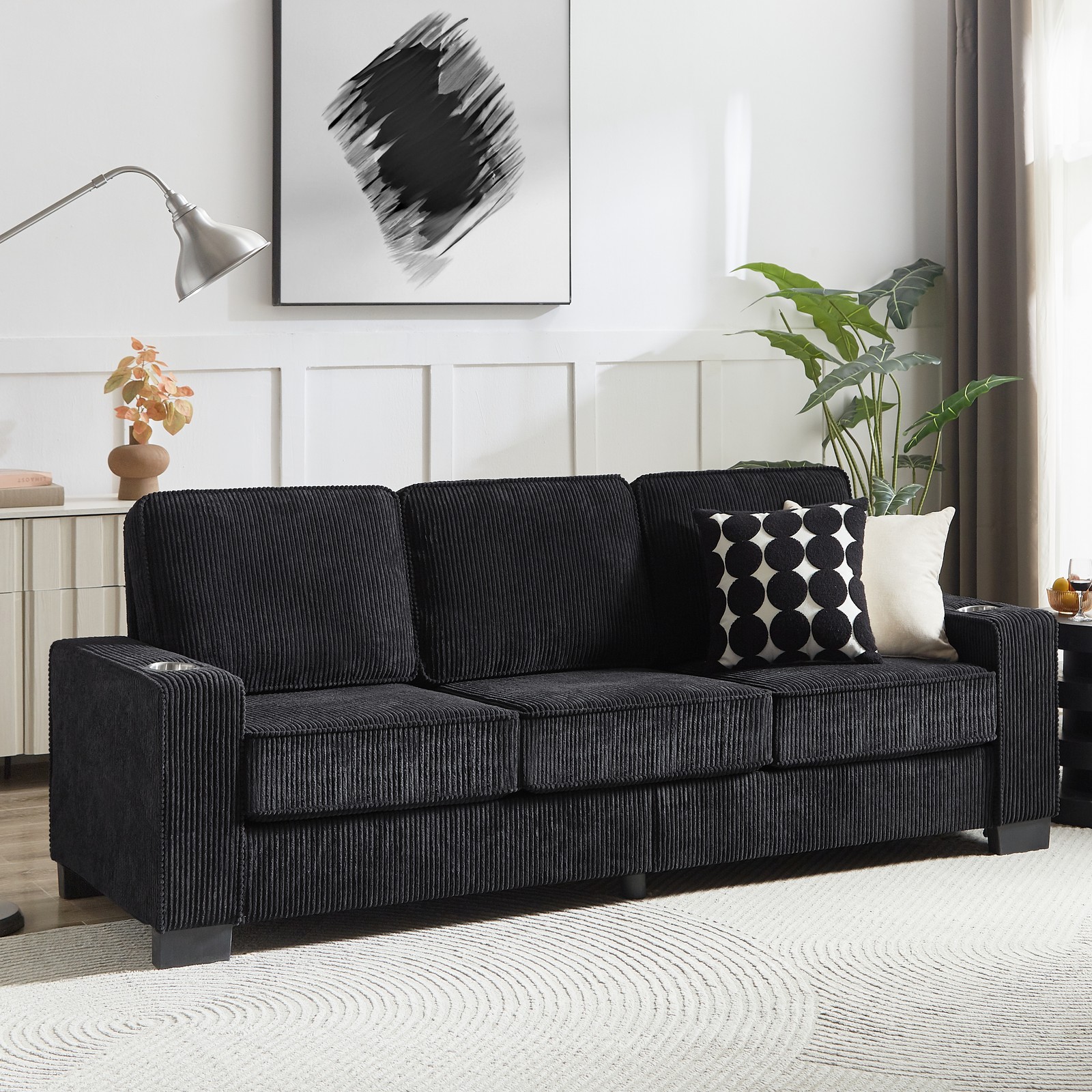 Corduroy Fabric 3-Seater Sofa 84″ L 30″ W Modern Compressed Couch