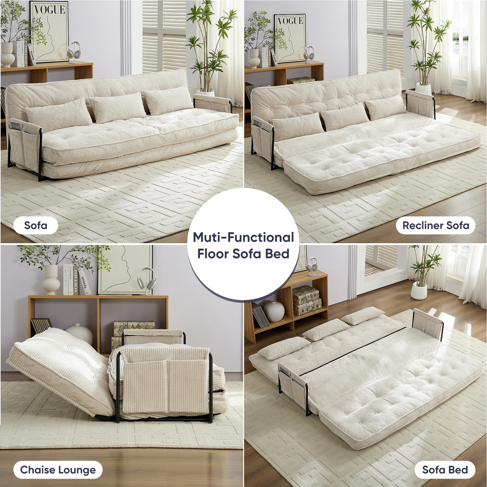 Zafly Sofa Bed Couch Sleeper Convertible Fold-Out Bed Couch With Side Pockets