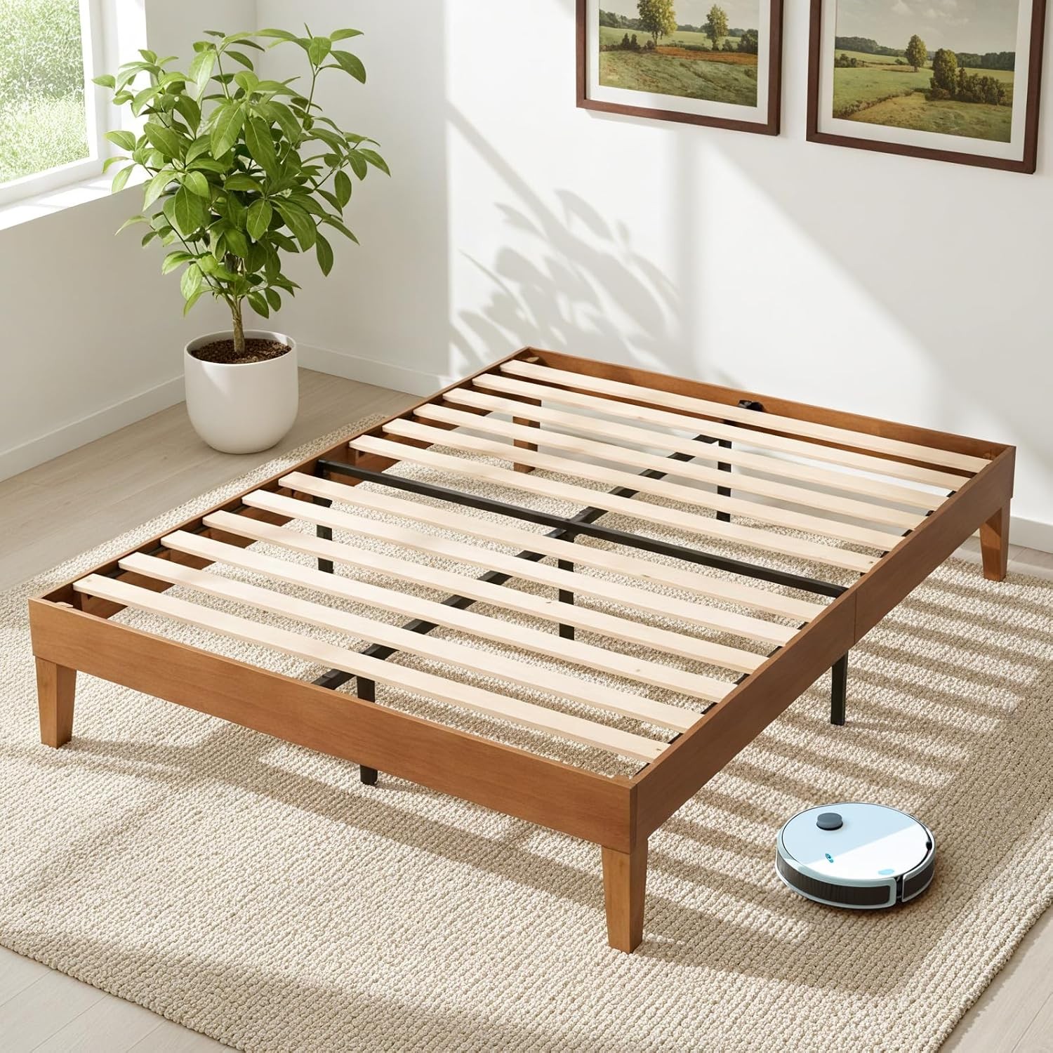 Solid Wood Bed Frame Bed Base with Wood Slat Support Sturdy Stylish Noise-Free