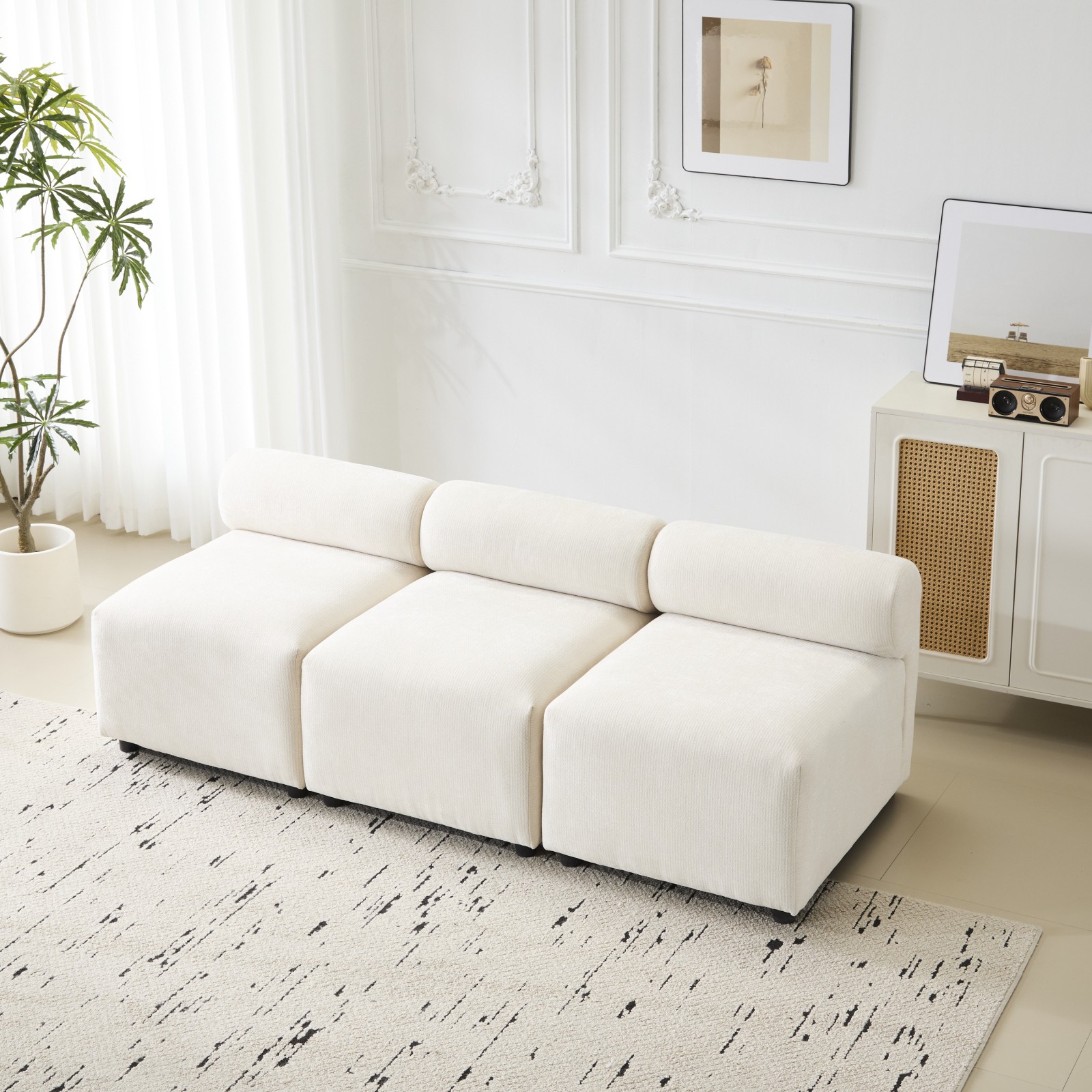 3-Piece Modular Sectional Sofa 78″L Chenille Fabric Beige