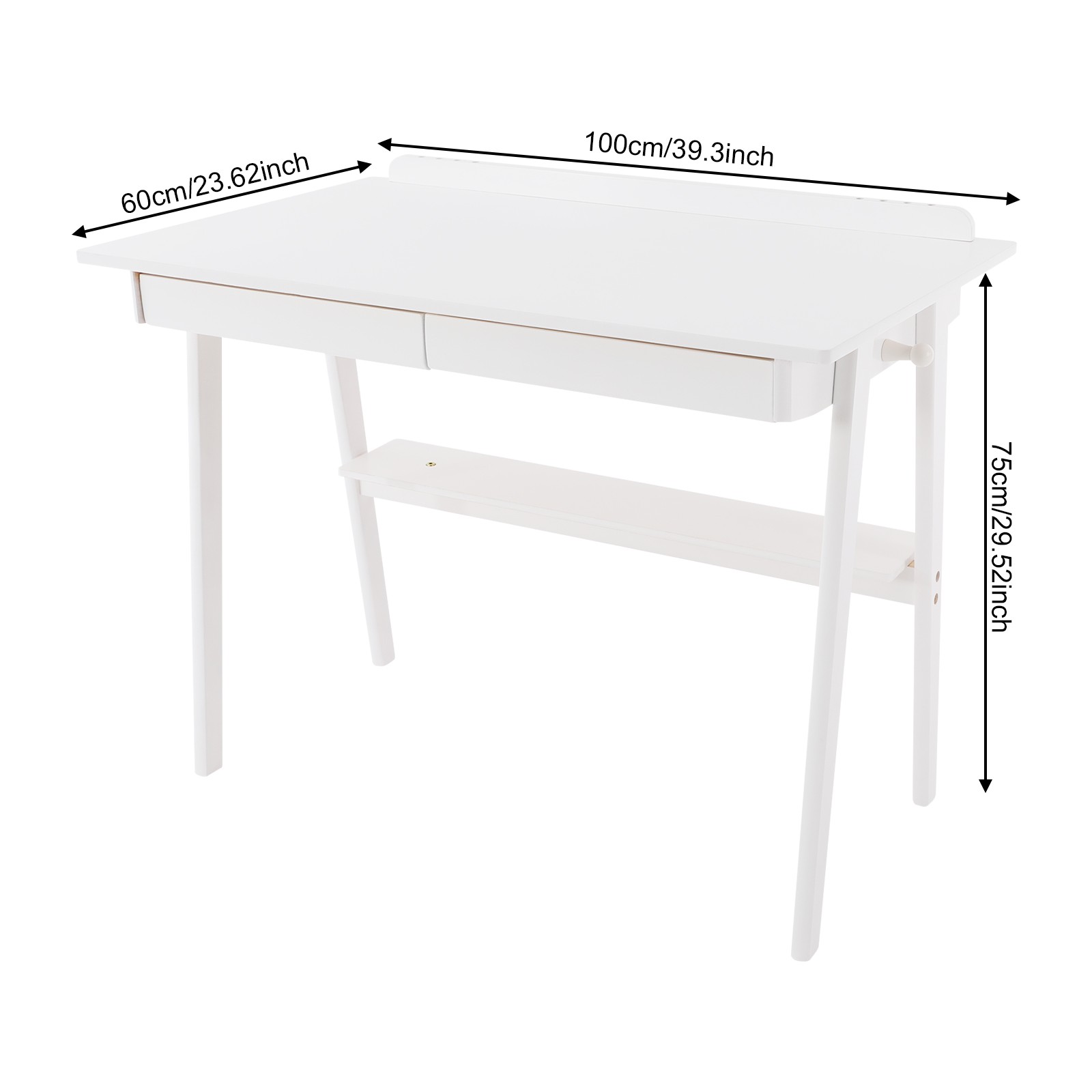 White Folding Desk For Home Office 100x60cm With Storage Shelf And Hooks