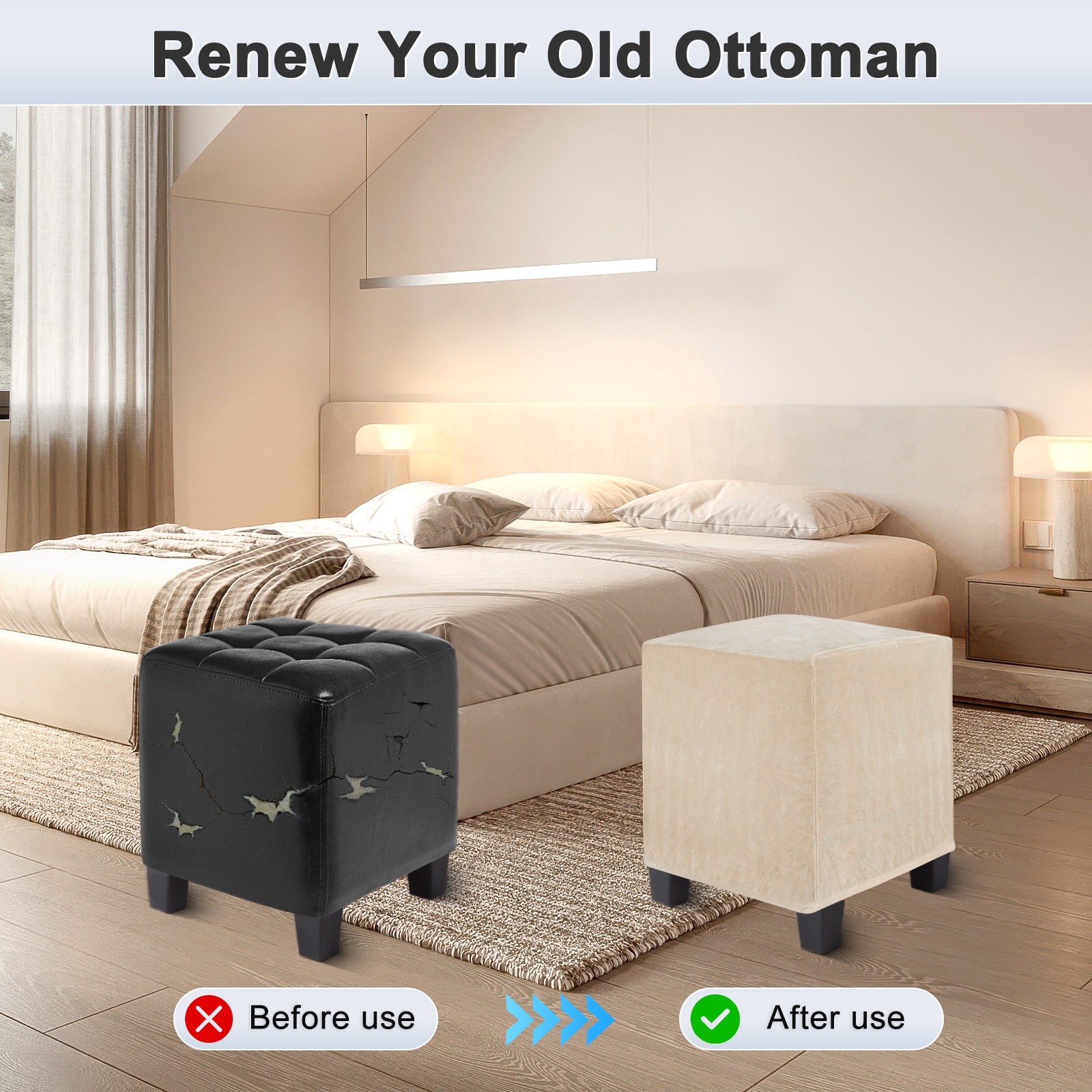 2-Pack 13″x13″x15″ Stretch Square Ottoman covers Footstool Protector Camel