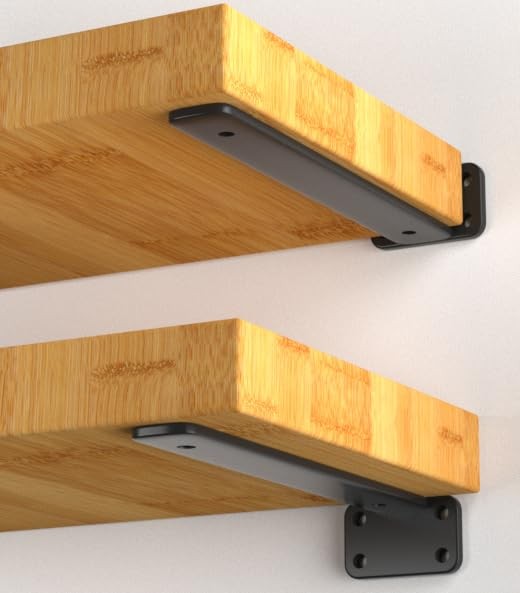 6 Pack 10 inch Black Hidden L Shelf Bracket 1/5 Inch Thicked Iron Floating S…