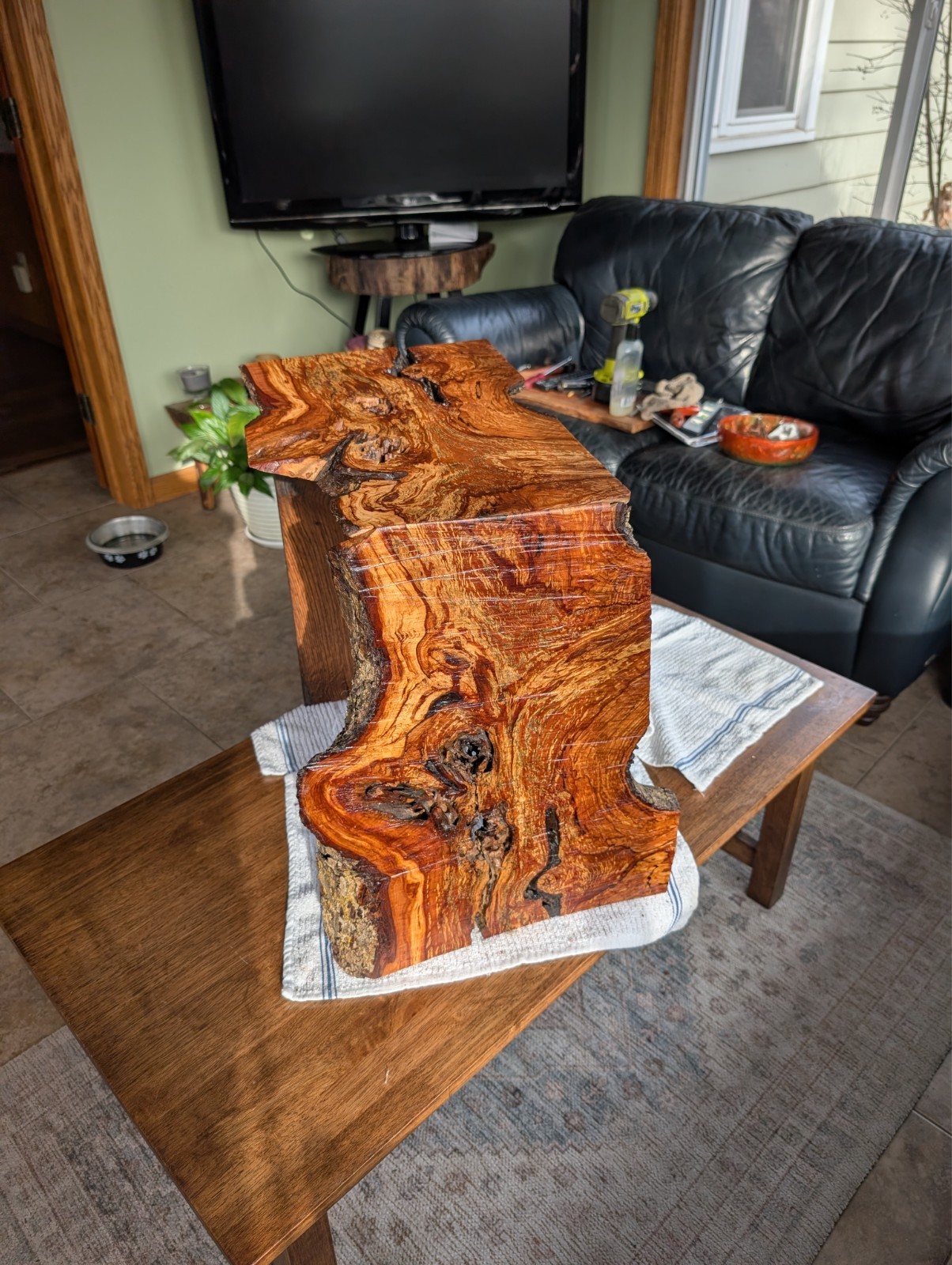live edge black walnut burl accent end table handcrafted organic slab only one!!