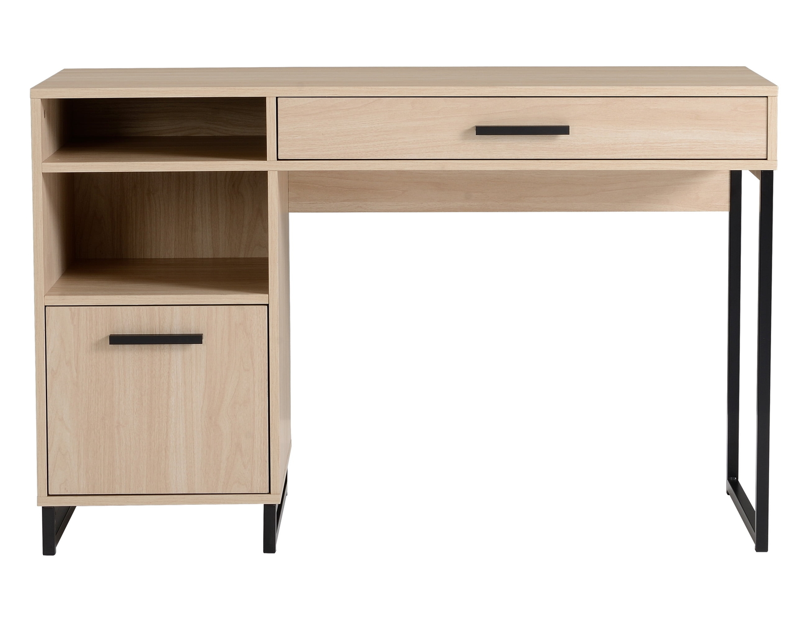 Wood & Metal Writing Desk with 1 Drawer and 1 Door for Teen Adult,29.92 In, Natu