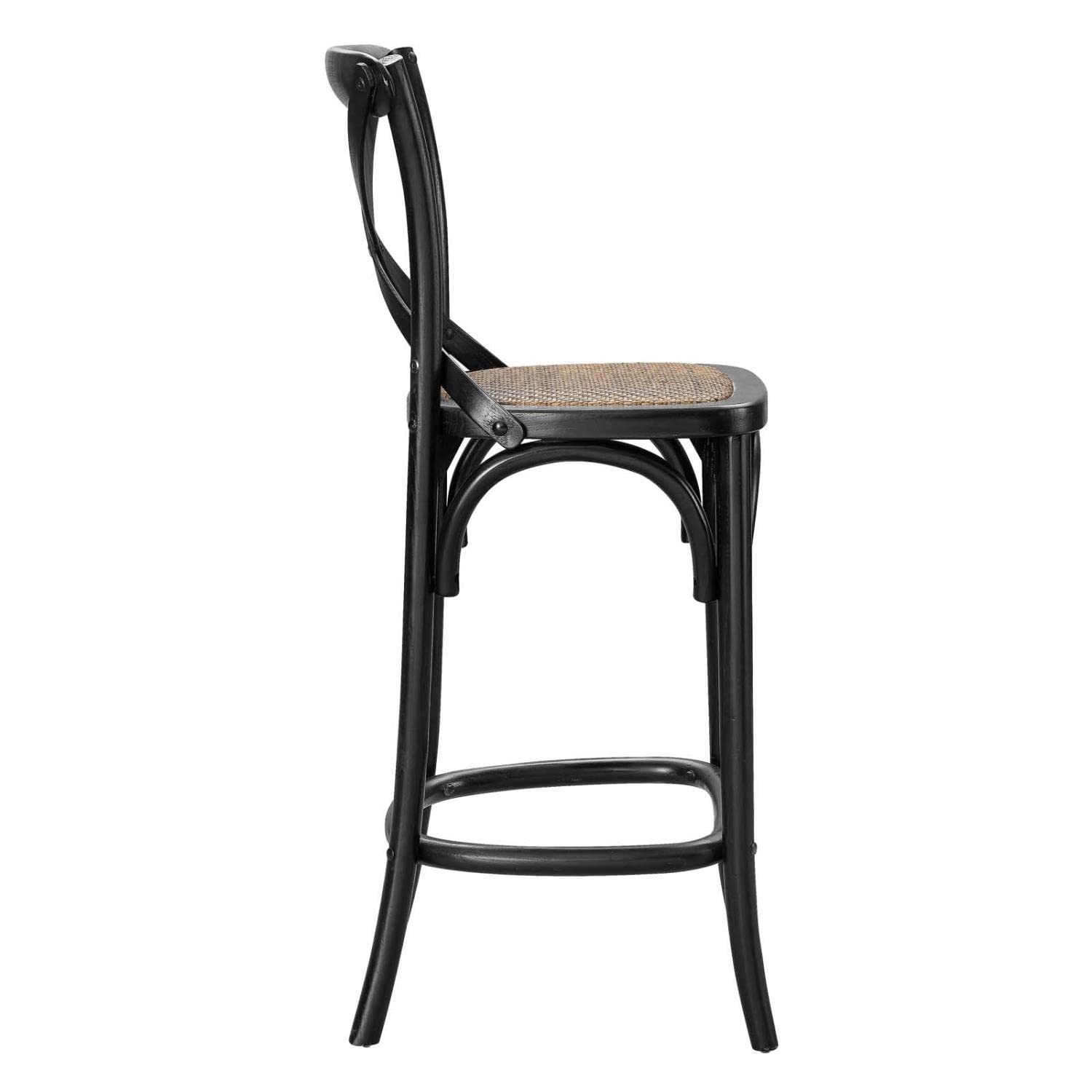 Modway Gear 39.5″ Rattan and Elm Wood Counter Stool in Black Finish
