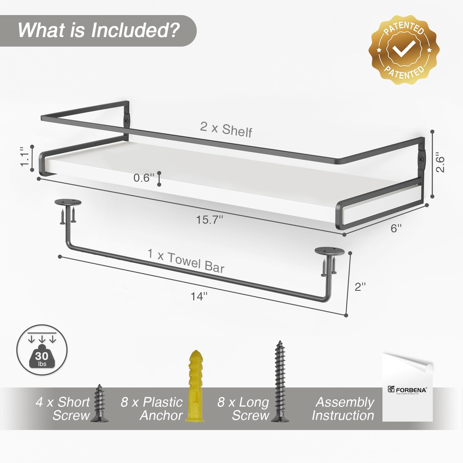 Forbena White Floating Shelves for Bathroom Organizer Over Toilet, Bathroom S…