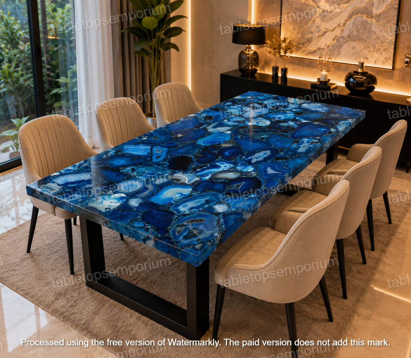 Premium Luxury Blue Agate Dining Table Custom Rectangular Stone Furniture Decor