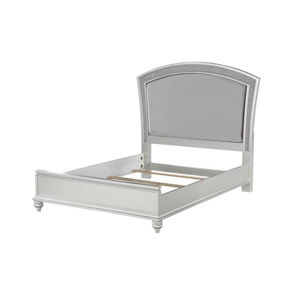ACME Maverick California King Upholstered Wooden Panel Bed in White Platinum