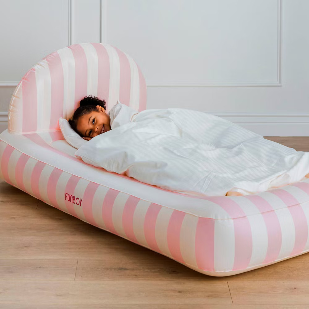 FUNBOY Light Pink Stripe 15″H Kids’ Sleepover Twin Air Mattress Bed with