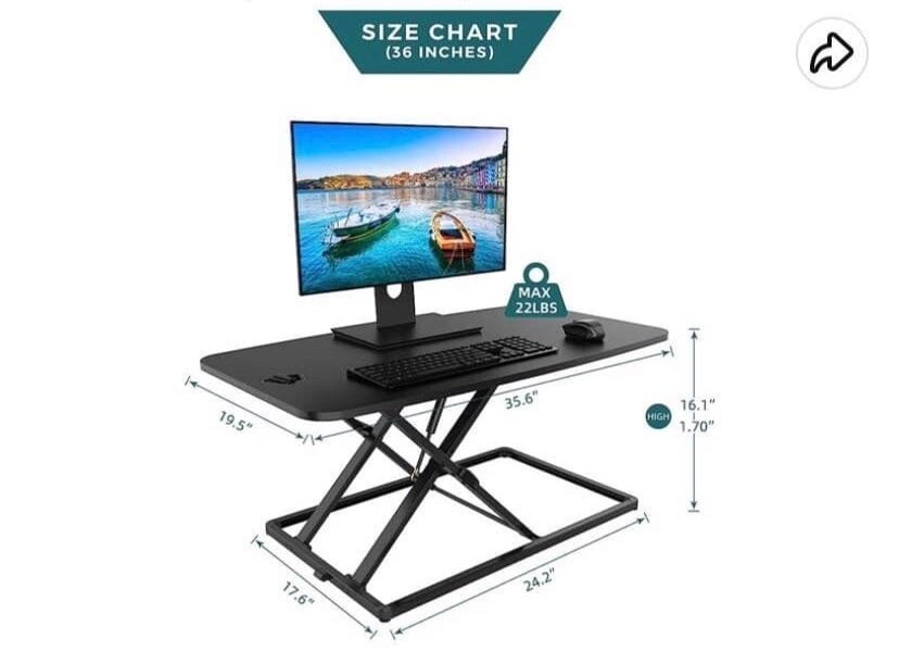 Smug 36” Converter Sit Riser Adjustable Computer Desk(Blk)