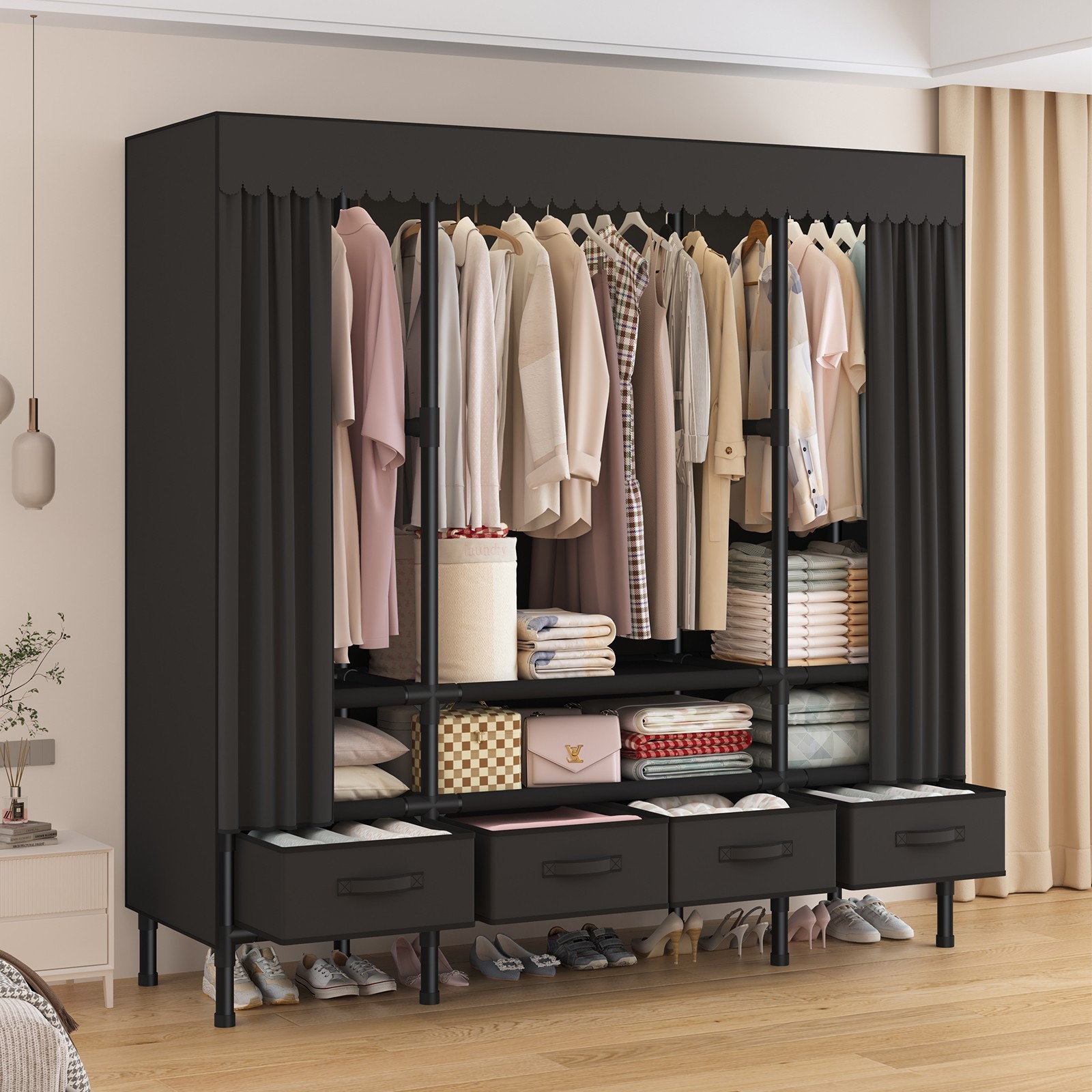 Portable Fabric Wardrobe Closet Metal Frame Bedroom Storage Cabinet Organizer