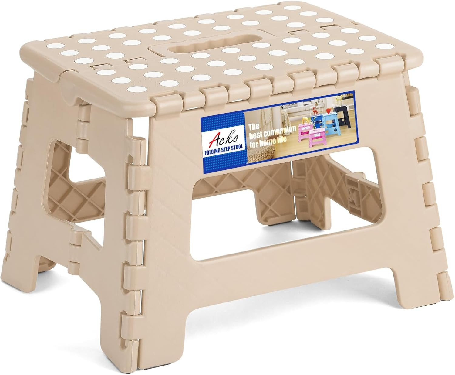 Folding Step Stool 9 Inch 300 lb Capacity, Plastic Foldable Step Stools for Kids