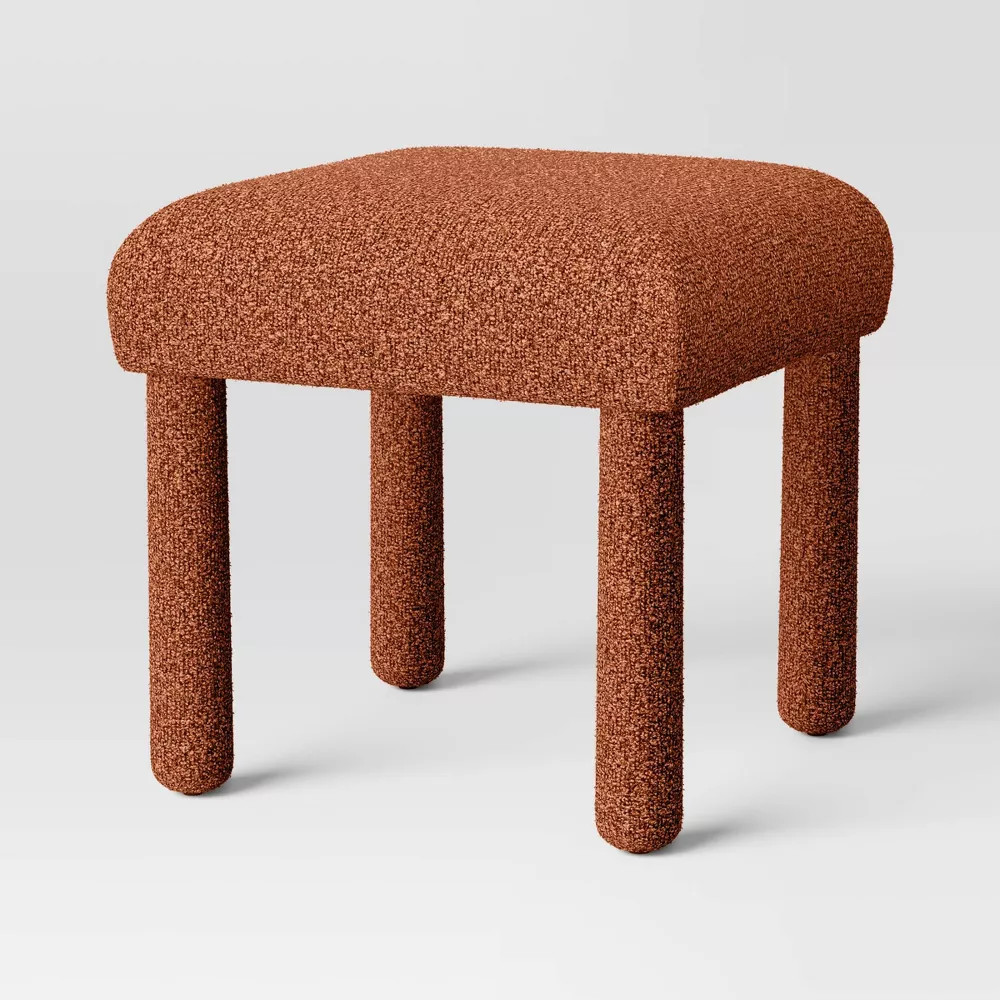 Upholstered Stool Ottoman Rust Boucle – Room Essentials