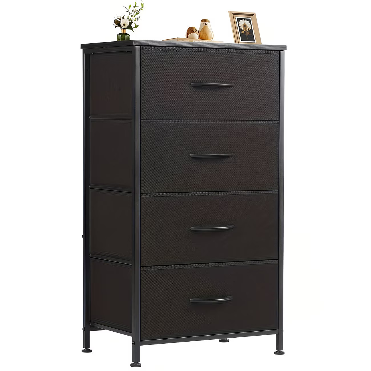 SMUG Slim-Fit Fabric Storage Dresser with 4 Drawers – Contemporary Metal Frame,
