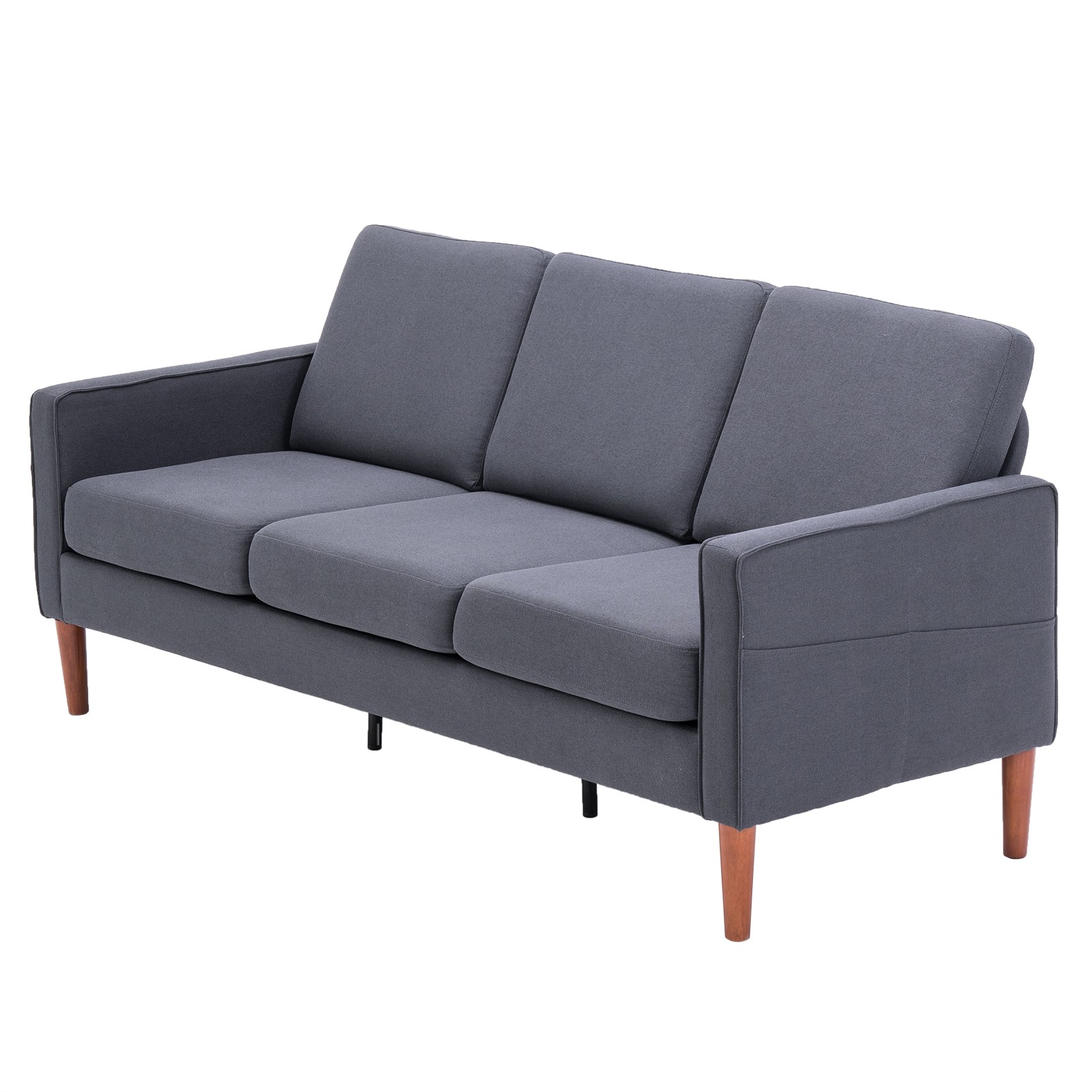Linen Solid Wood Legs 3 Seats Without Chaise Concubine Modular Sofa Dark Grey