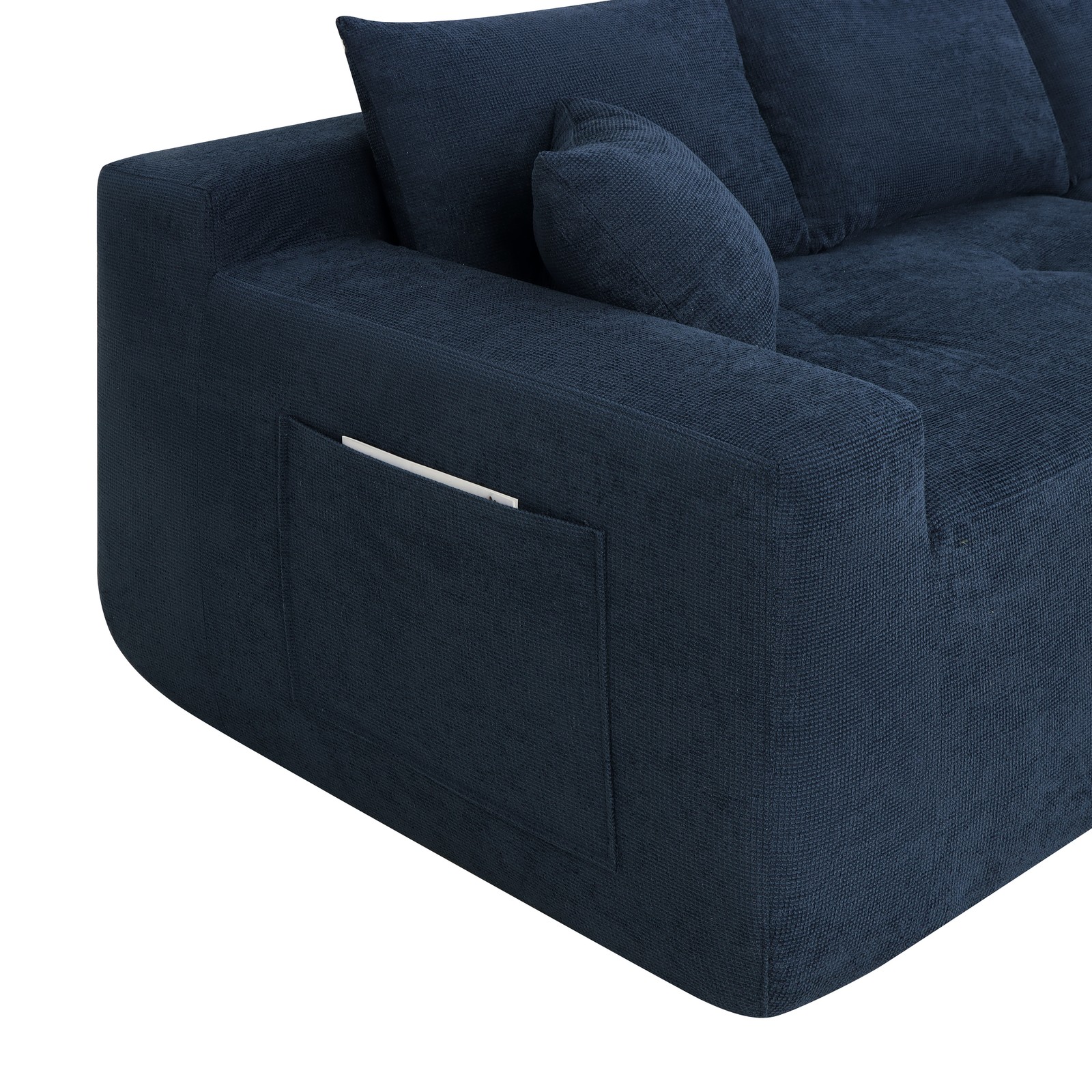 85″ L-Shape Modular Sectional Sofa, Blue Cotton Linen Upholstery