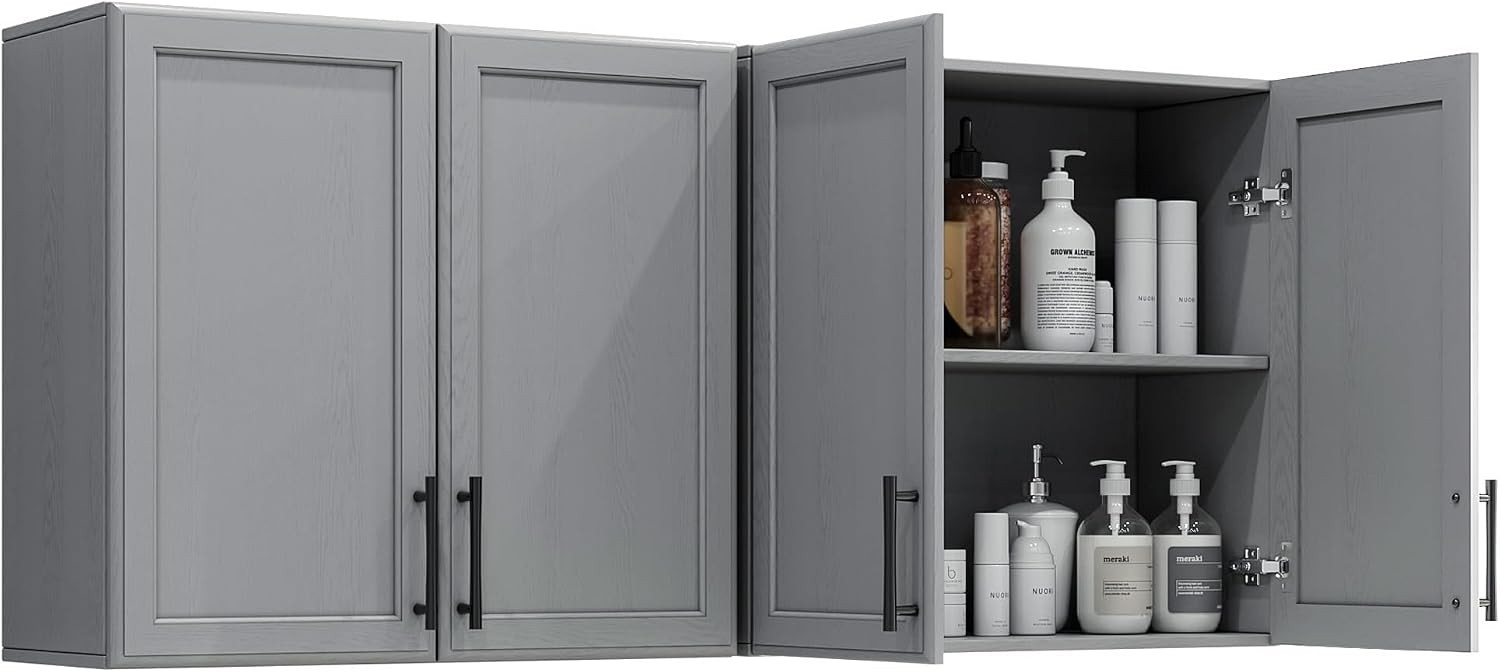 48″ W White Kitchen Wall Mounted Cabinets W/ Adjustable Shelf Upper Wall