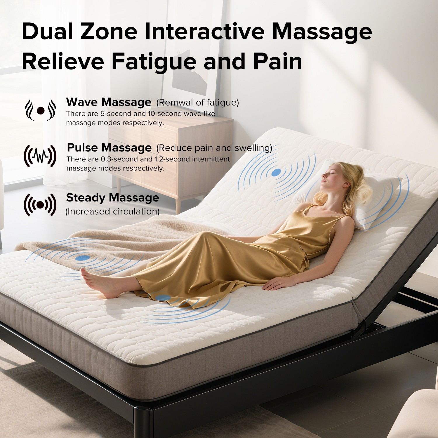 Adjustable Bed Frame with Massage Head & Foot Incline Queen Size Wireless Remote