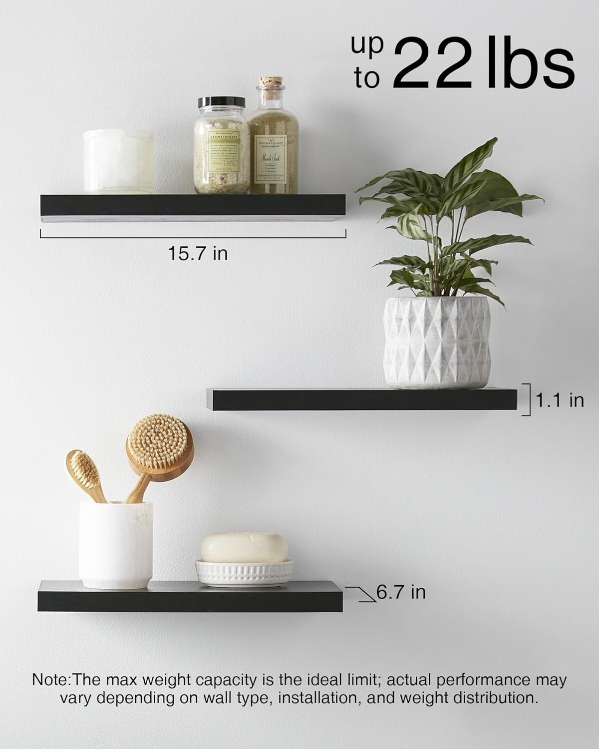 BAYKA Floating Shelves for Wall, Wall Mounted Rustic Wood Shelves for Bathroom,