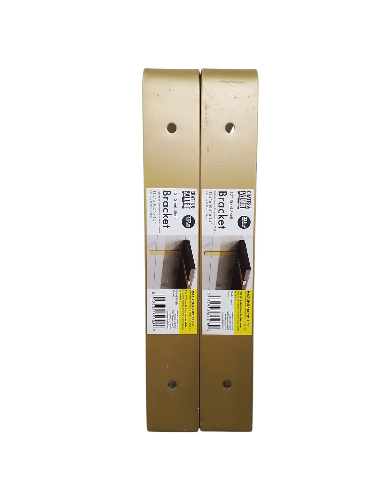 CRATES&PALLET 69108 12 in. Gold Steel Shelf Bracket For Wood Shelving LOT OF 2