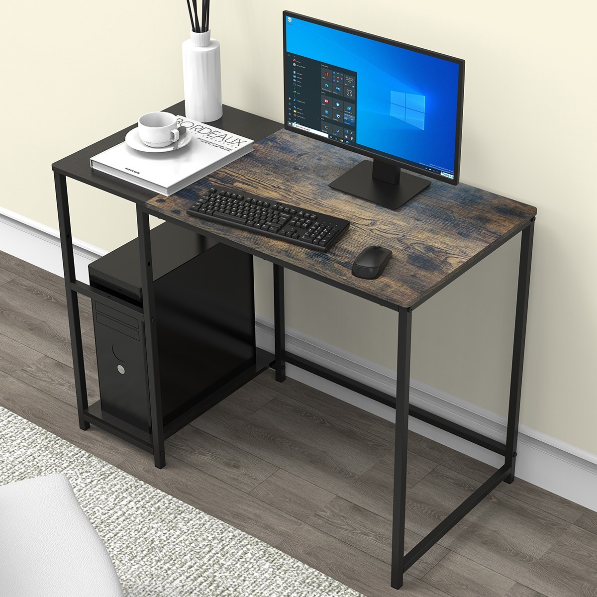 Modern Computer Desk Gaming Study Table With Storage Shelves for Home Office