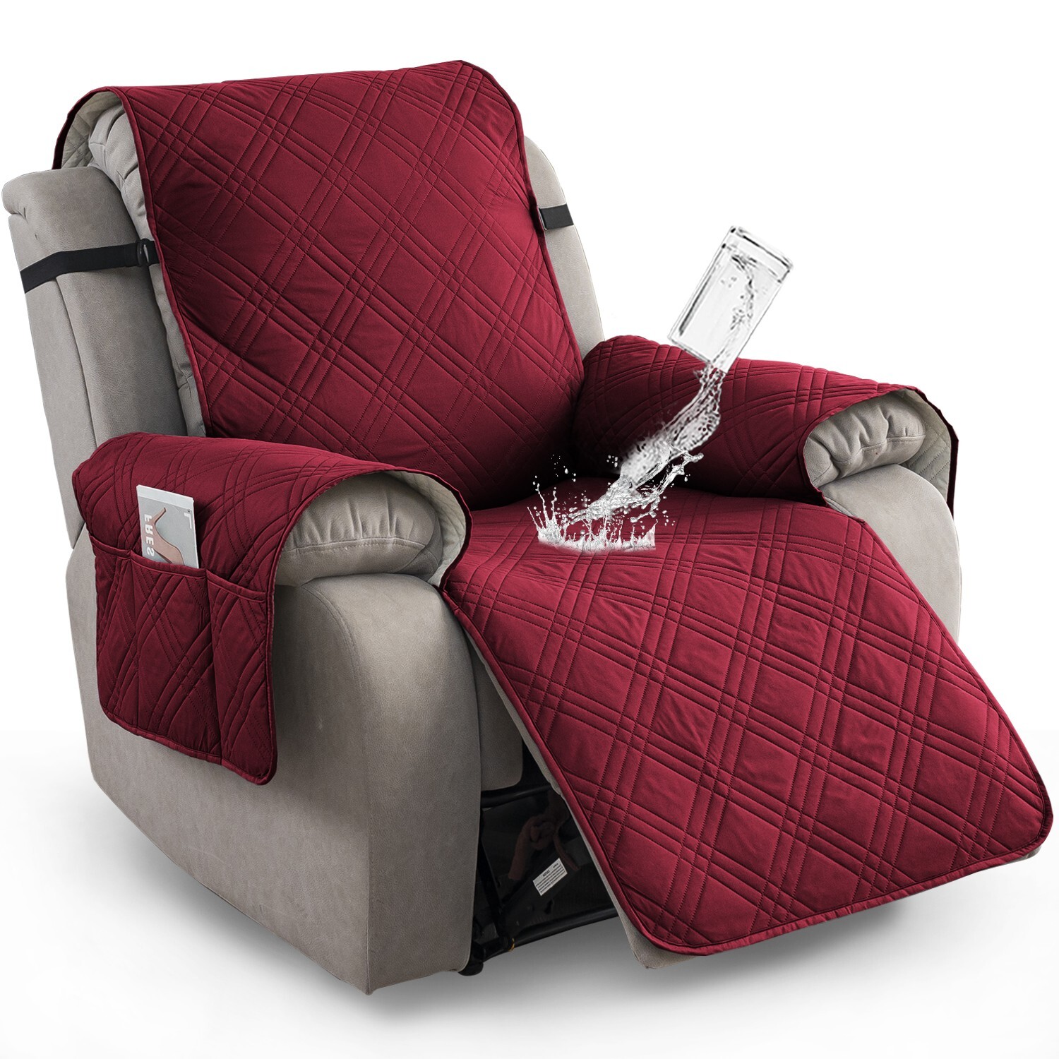 100% waterproof non-slip recliner cover, pockets, furniture protection trim