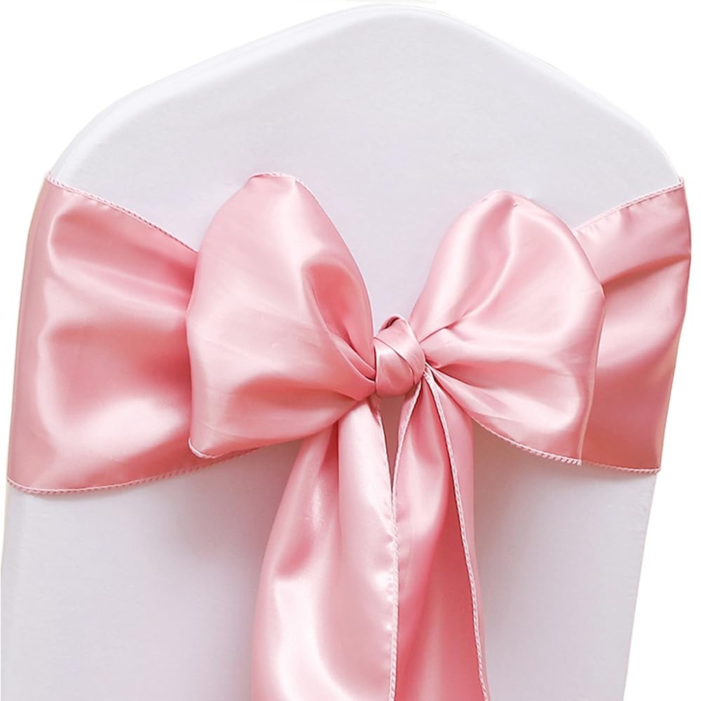 50 Pack Dusty Pink Chair Sashes, Satin Bows for Chairs for Birthday Wedding Part
