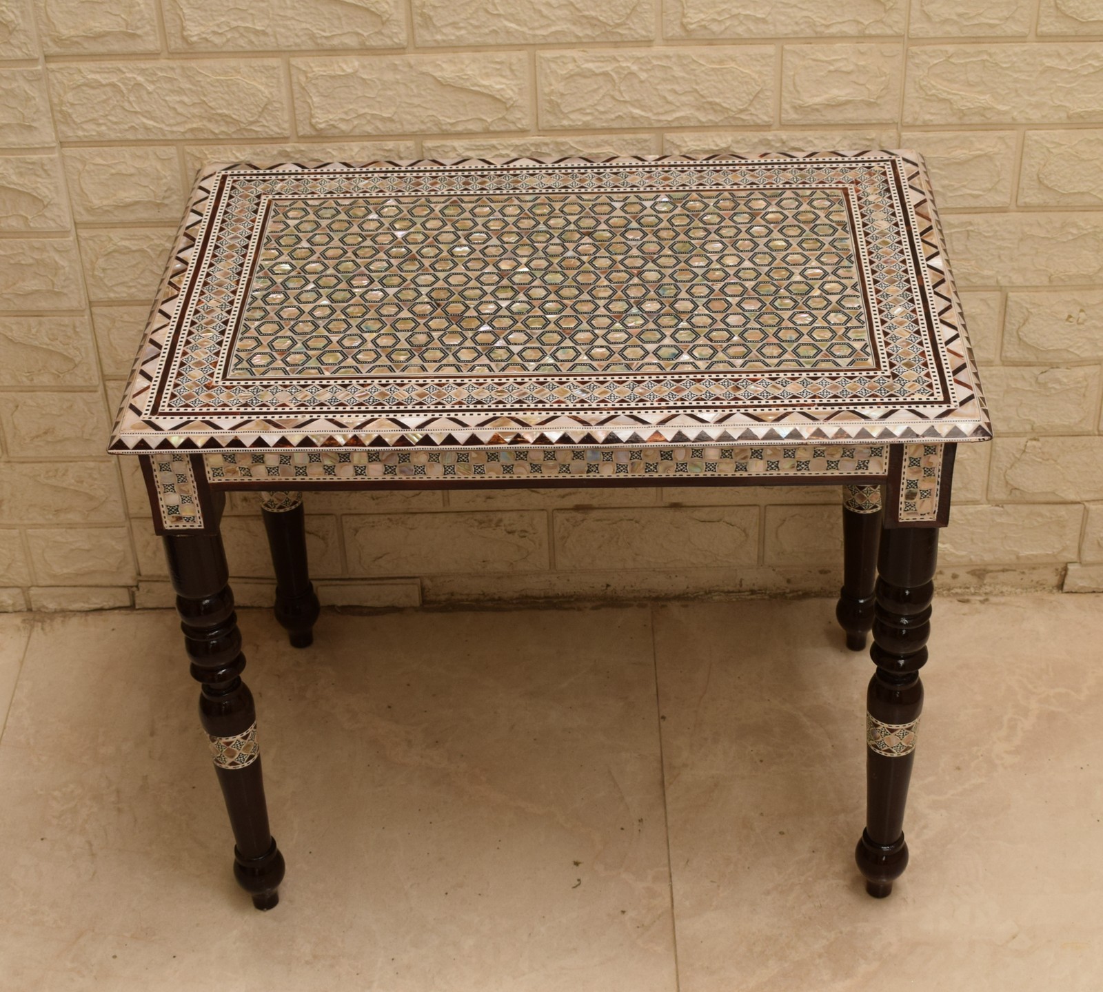 Handmade Morocco Table, Egyptian Mother of Pearl Inlaid Wood Side Coffee Table
