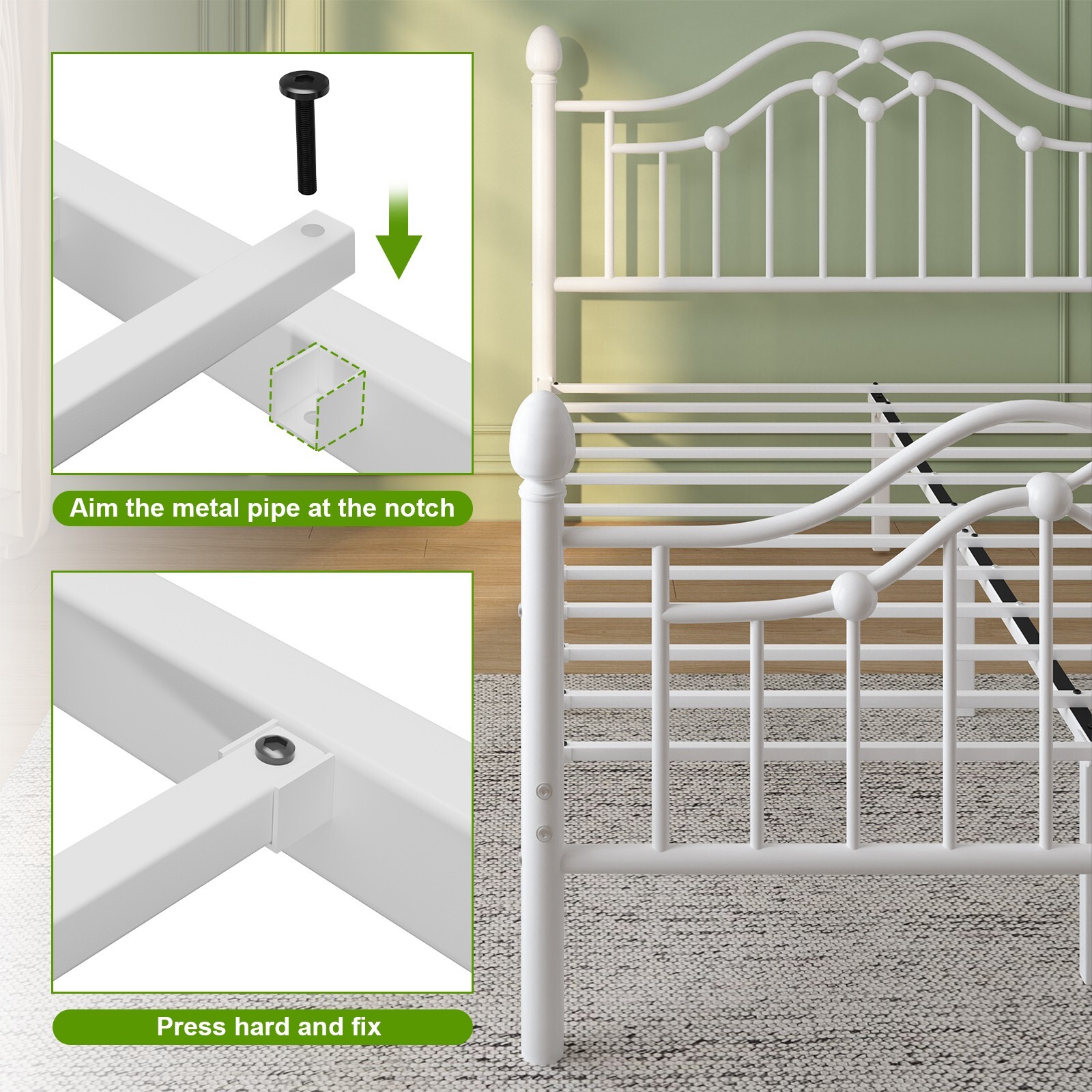 Twin/Full/Queen Metal Platform Bed Frame with Victorian Headboard and Footboard