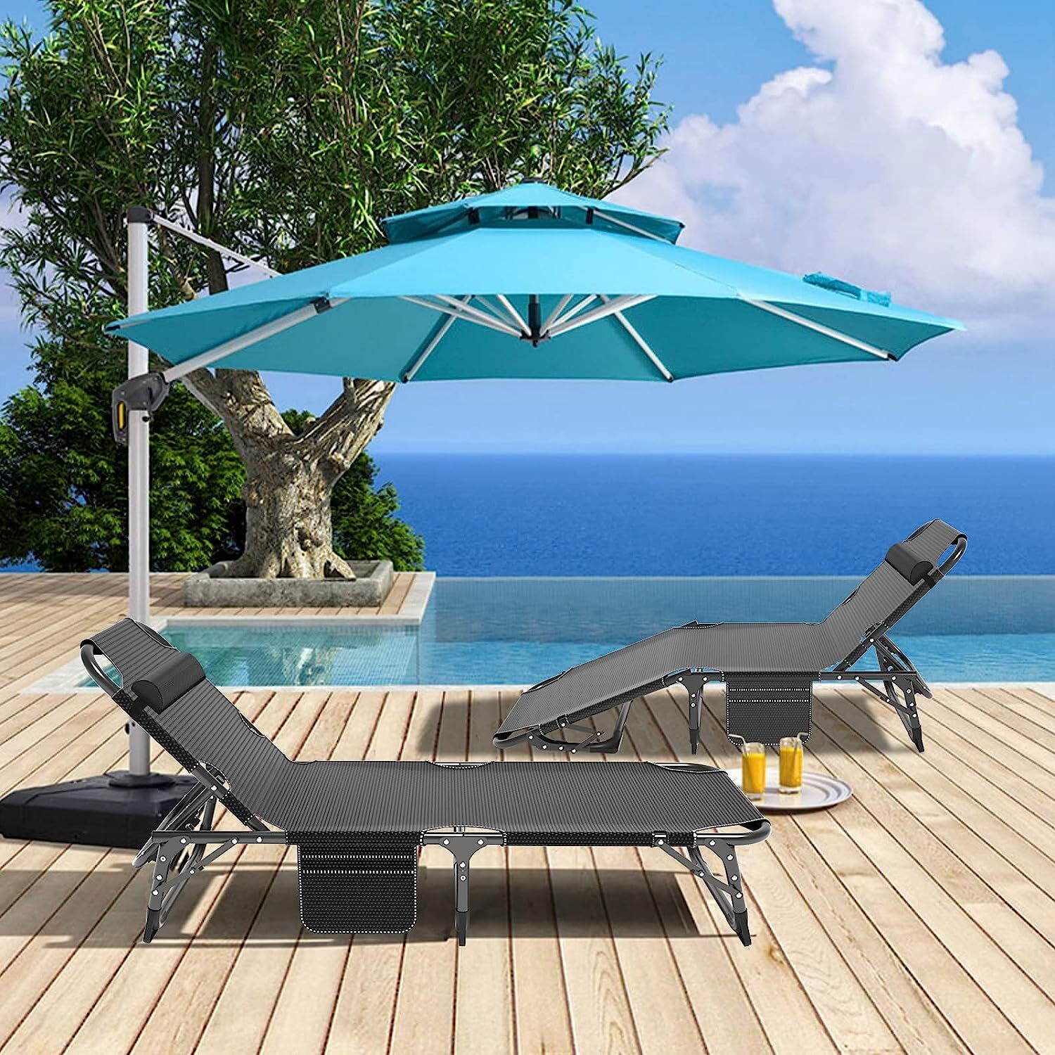 Outdoor Camping Cot 4 Position Adjustable Folding Bed Removable Mattress Pillow