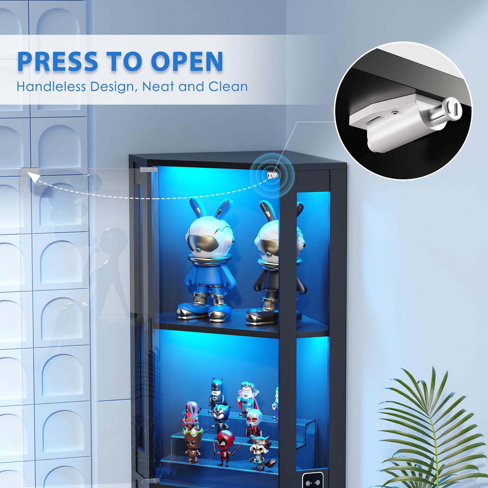 BROTTAR 4-Tier Corner Glass Curio Display Cabinet with Doors & 3-Color LED Light