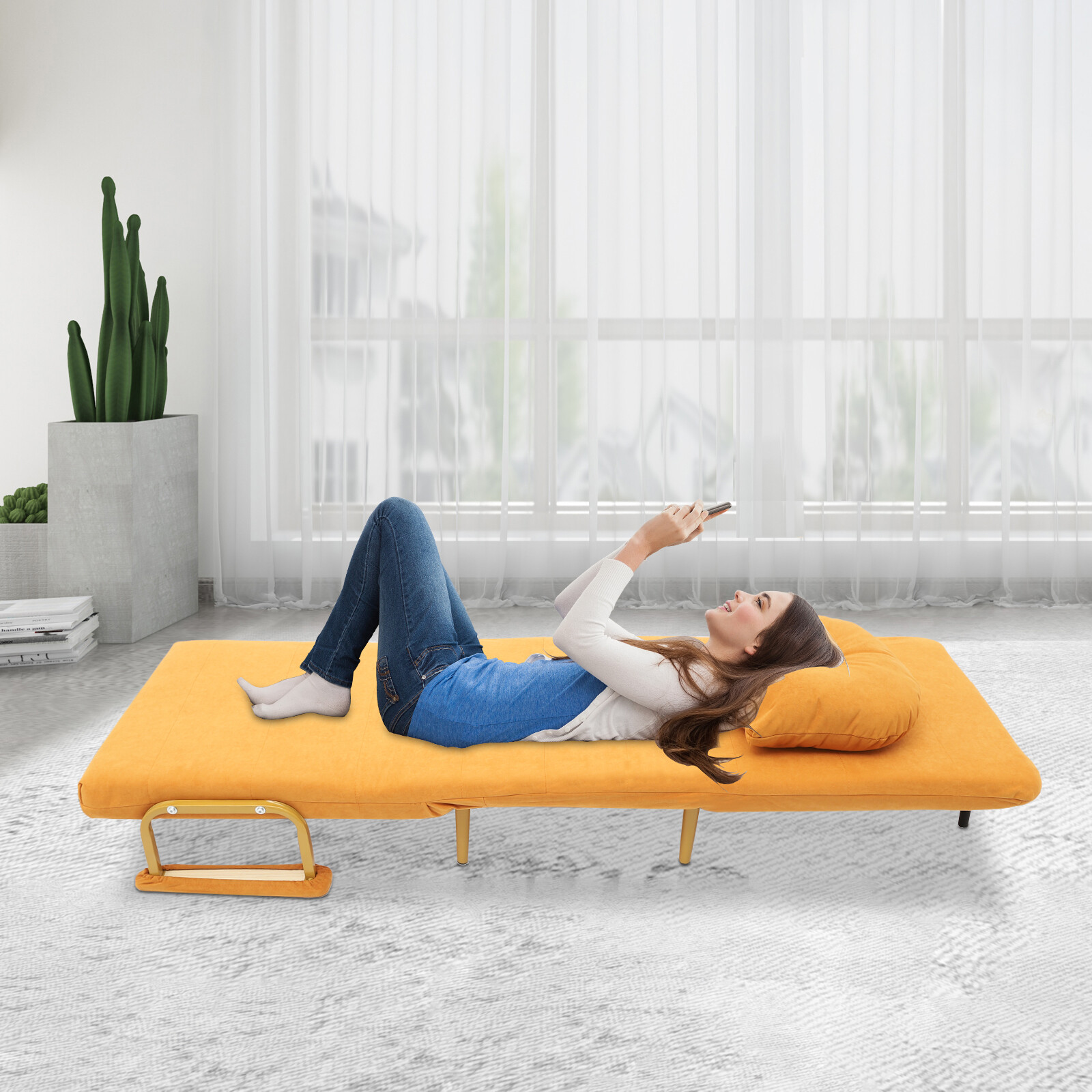 3 IN 1 Convertible Sofa Bed Folding with Pillow & 5-Position Adjustable Backrest