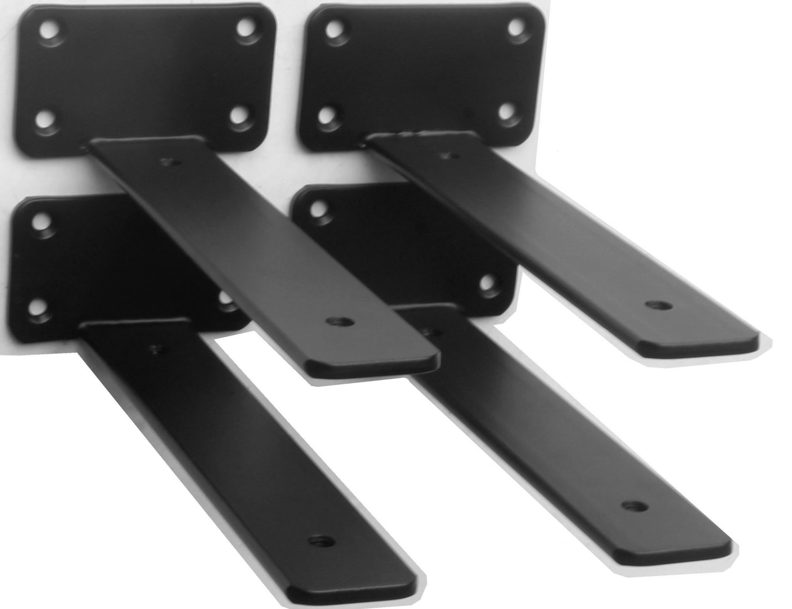4 Pack – 8 inch Black Mild Steel L Shelf Brackets, Heavy Duty, Wall Mount, Po…