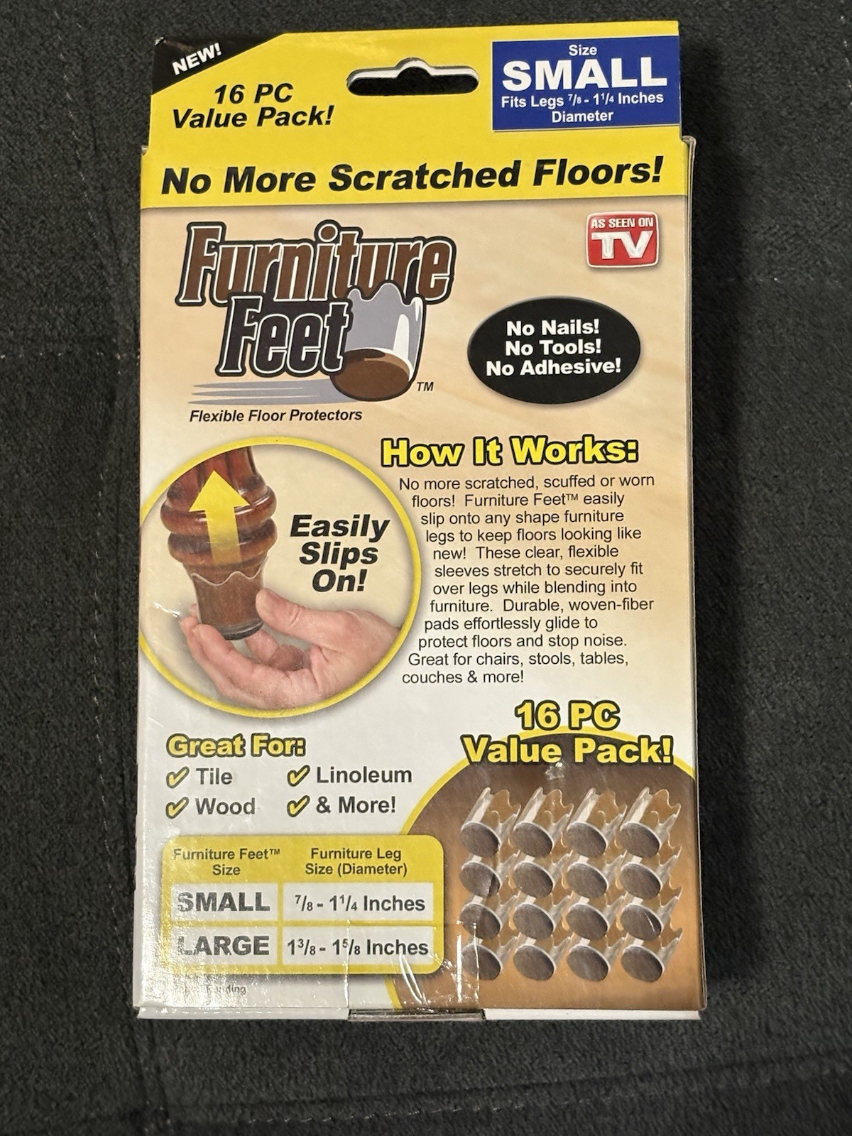 NEW Furniture Feet Flexible Floor Protectors “As Seen On TV” 16pc Size Small