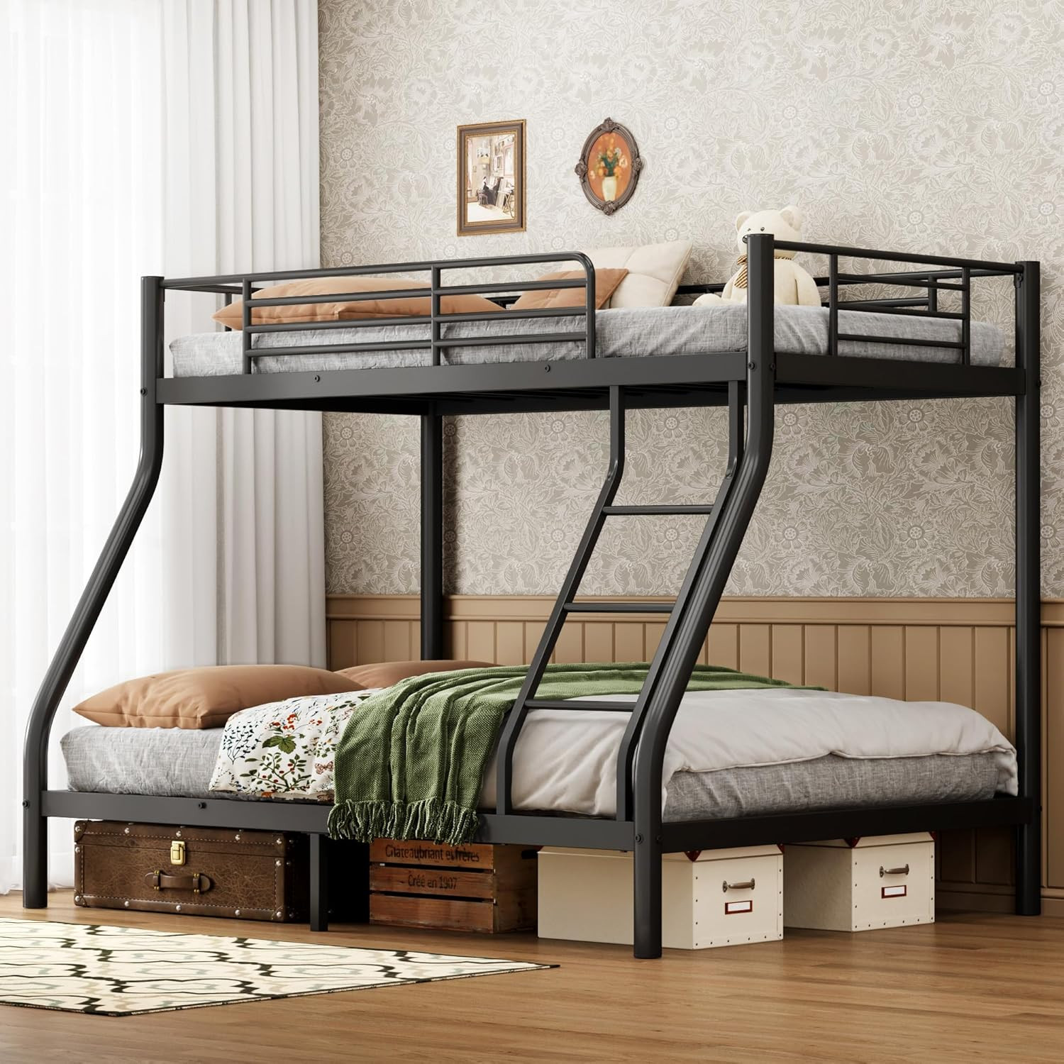 Sogesgame Bunk Beds Twin over Full Size, No Squeak Metal Heavy Duty Bed Frame wi
