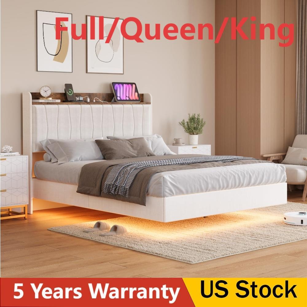 ✨Full/Queen/King Size Floating Bed Frame Upholstered Platform Bed w/ LED Lights