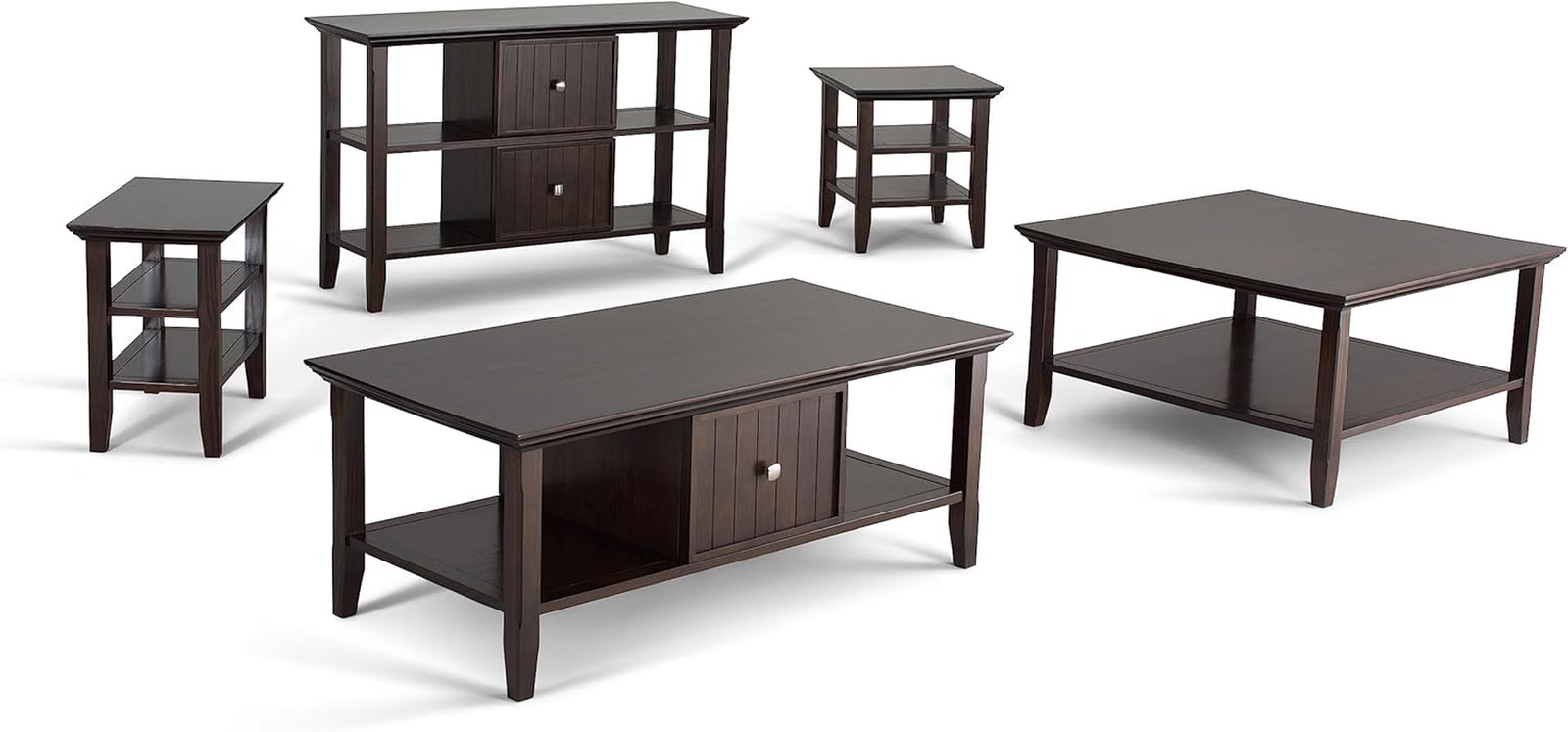 Acadian Narrow Side Table – 14″ Solid Wood End Table with 2 Open Shelves